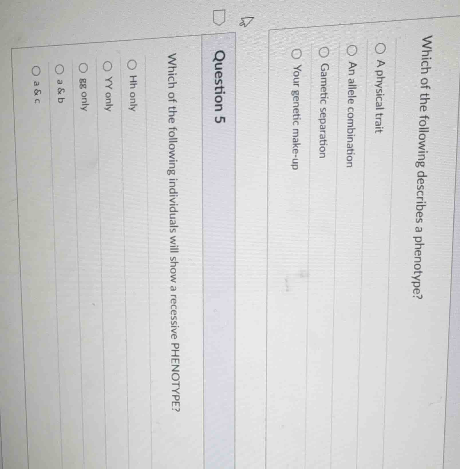 which of the following describes a phenotype? a physical trait an allel…
