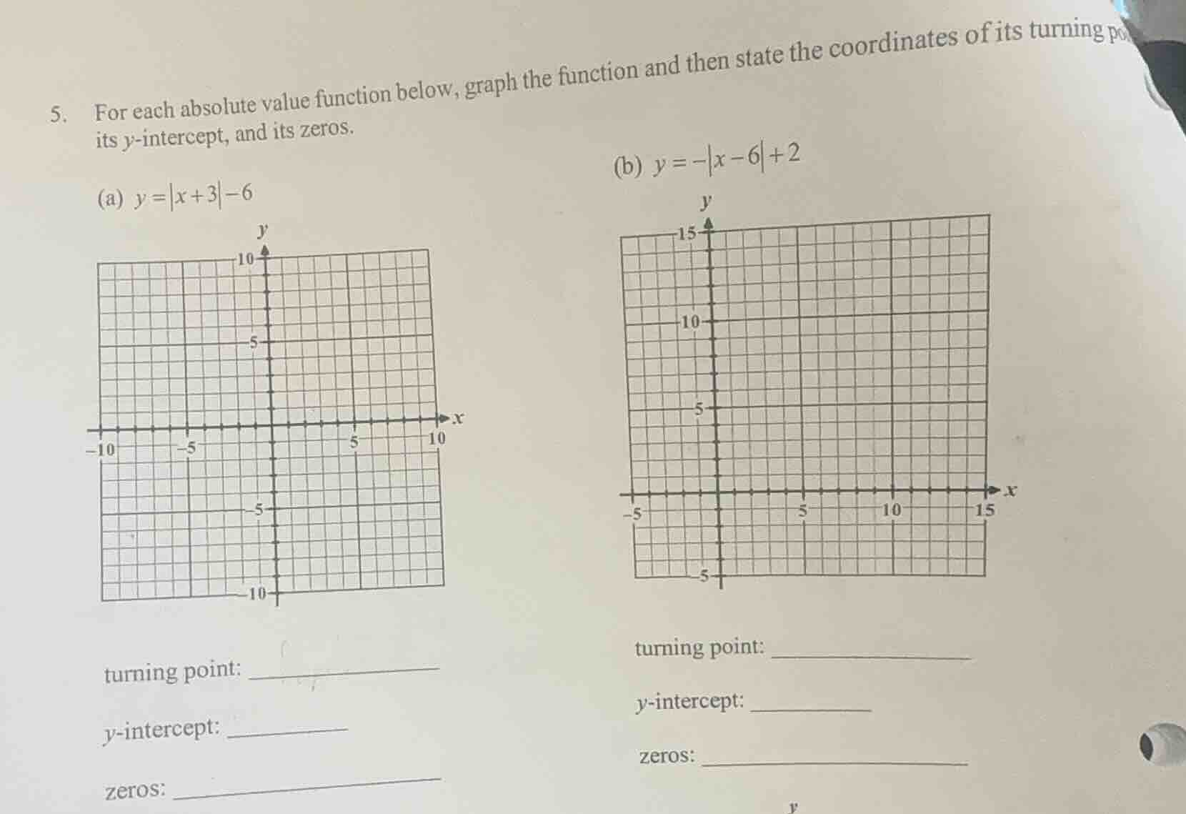 5. for each absolute value function below, graph the function and then …