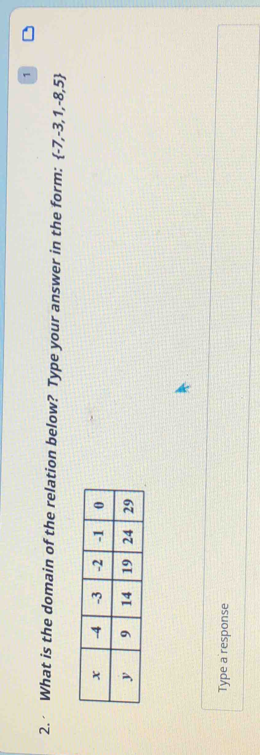 2. what is the domain of the relation below? type your answer in the fo…
