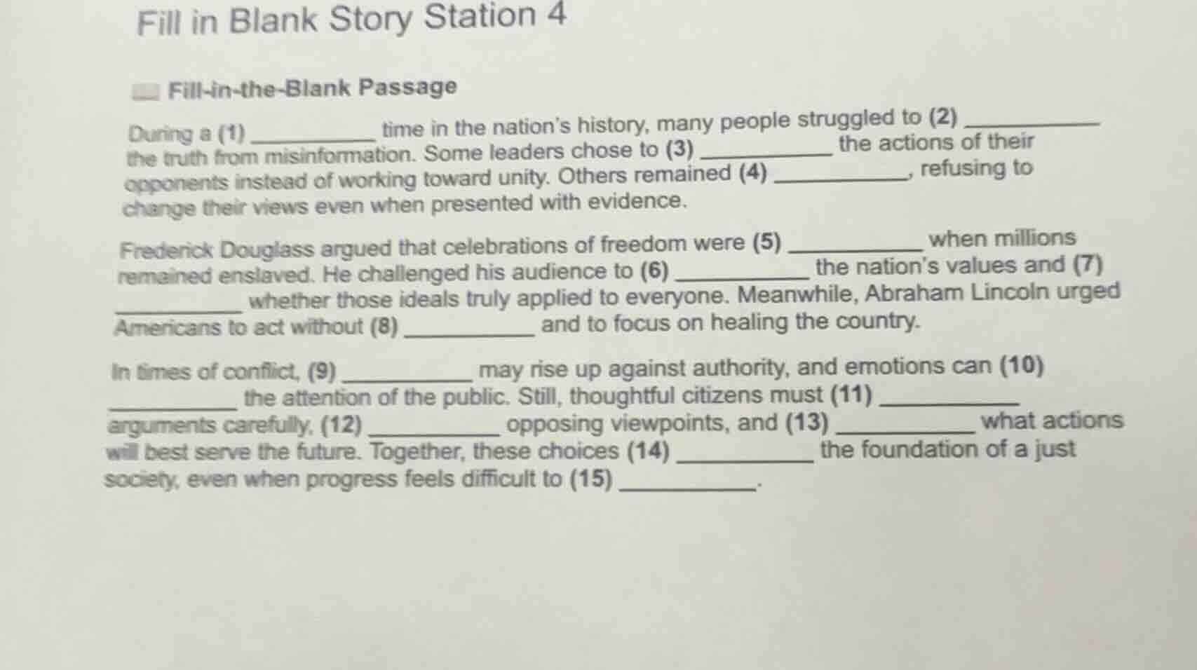 fill in blank story station 4 fill - in - the - blank passage during a …