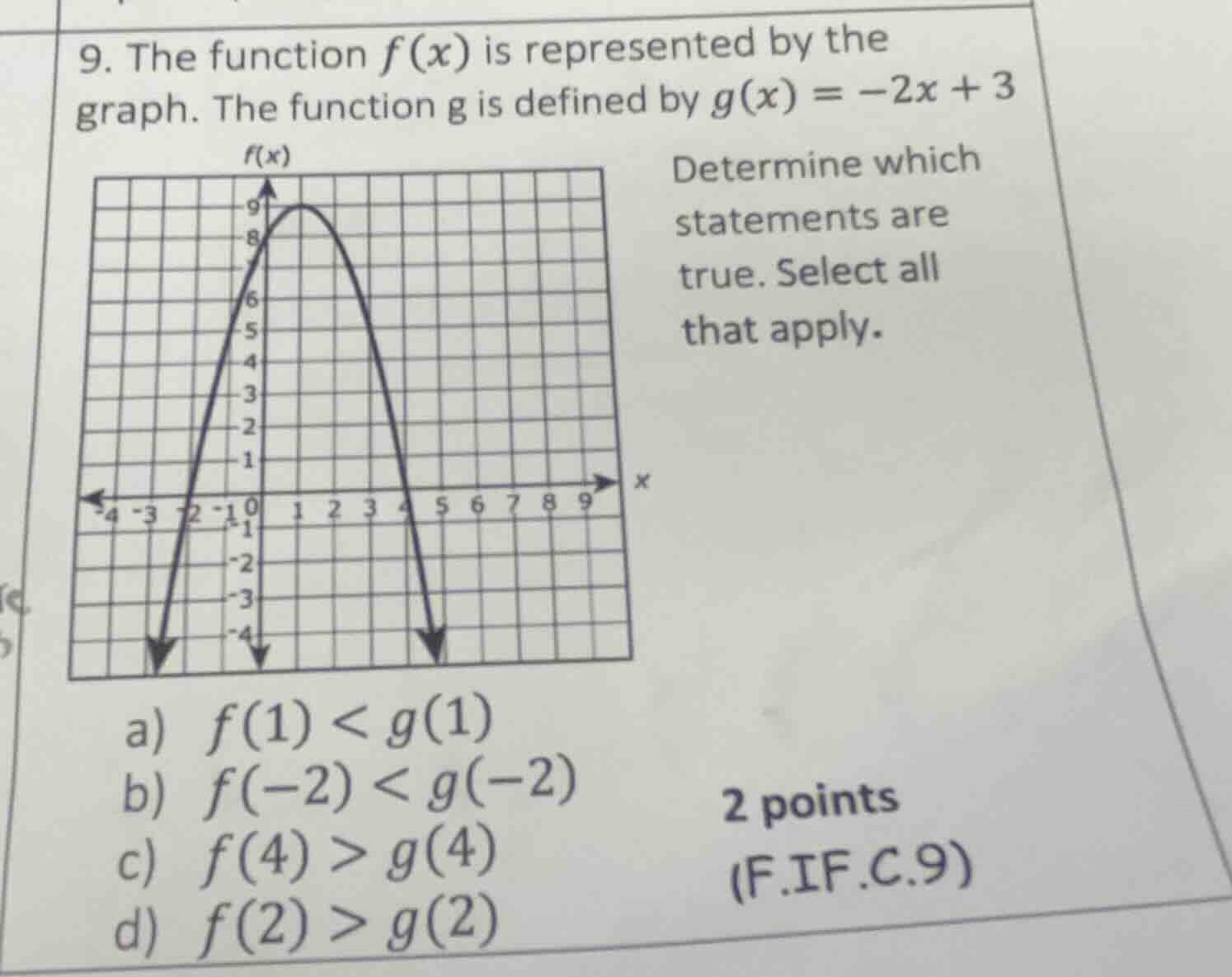 9. the function ( f(x) ) is represented by the graph. the function ( g …