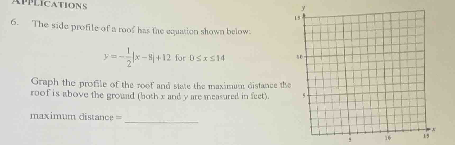applications 6. the side profile of a roof has the equation shown below…