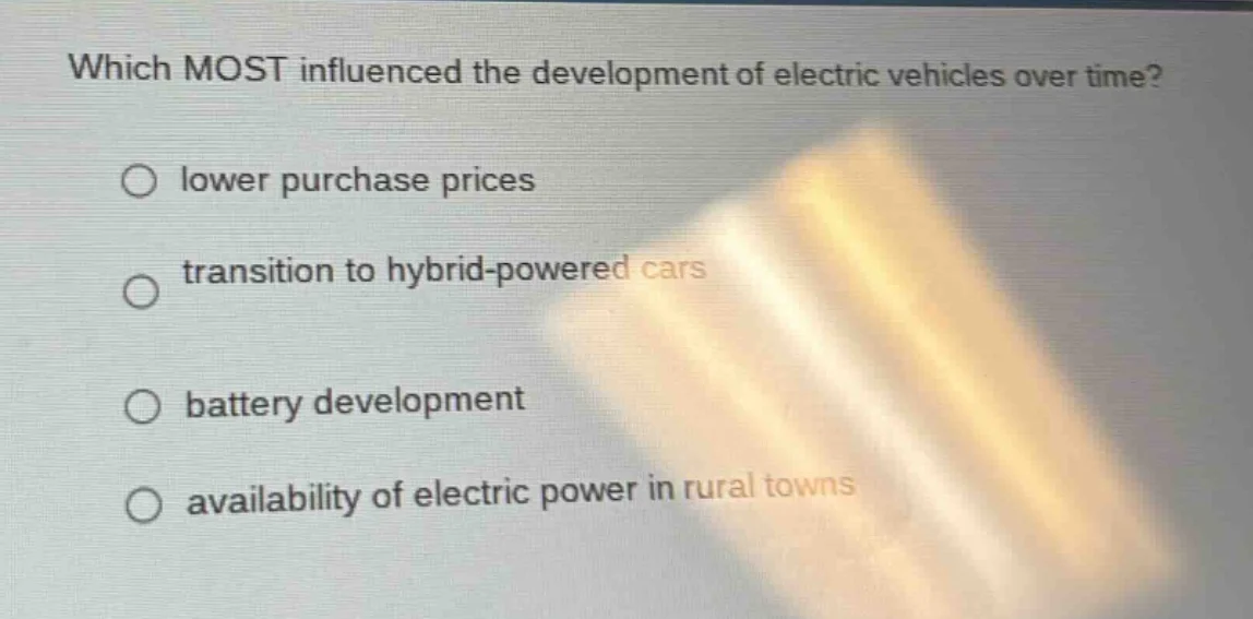 which most influenced the development of electric vehicles over time? l…