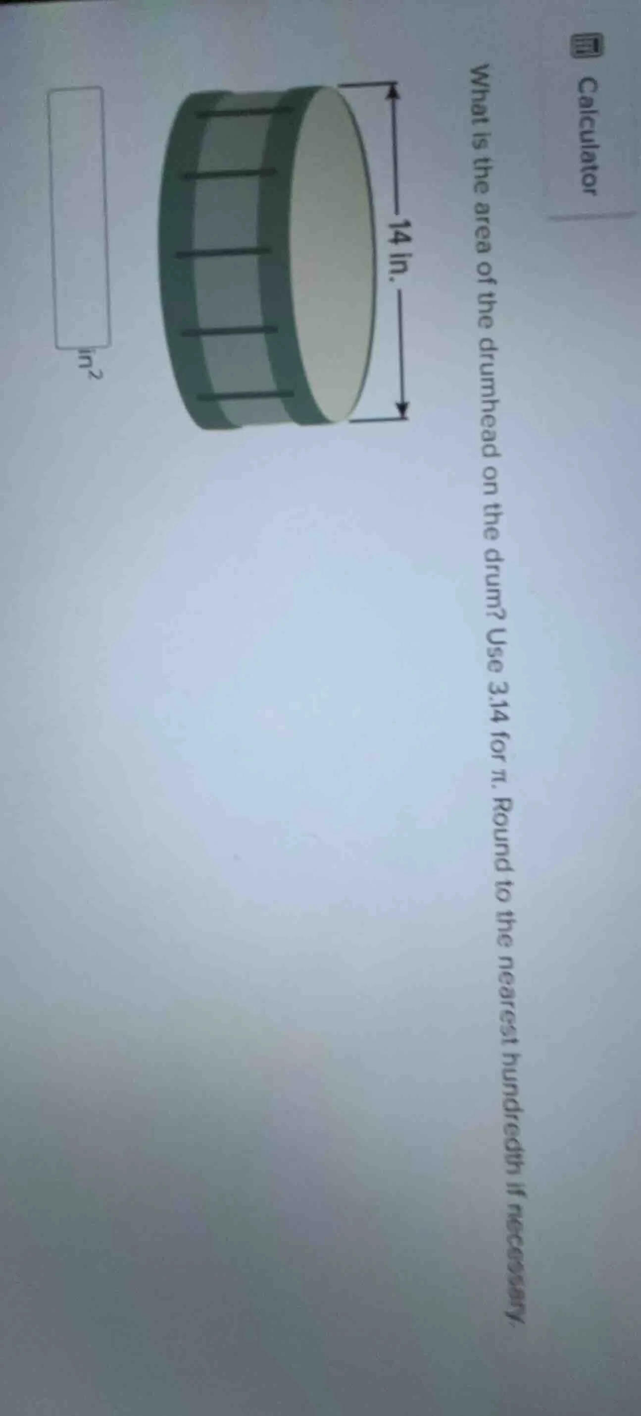 what is the area of the drumhead on the drum? use 3.14 for \\(\\pi\\). …