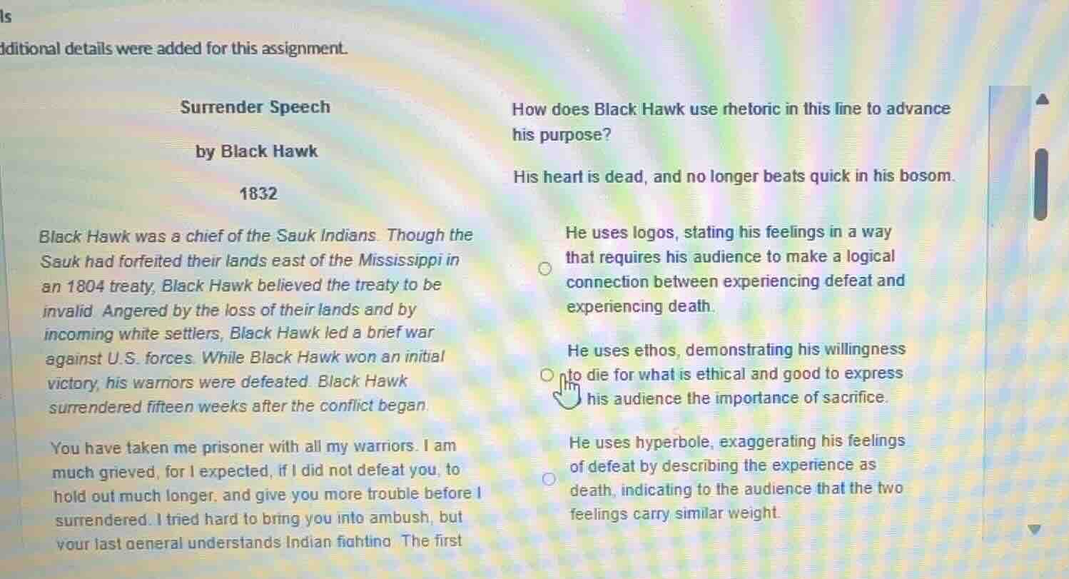 dditional details were added for this assignment. surrender speech by b…