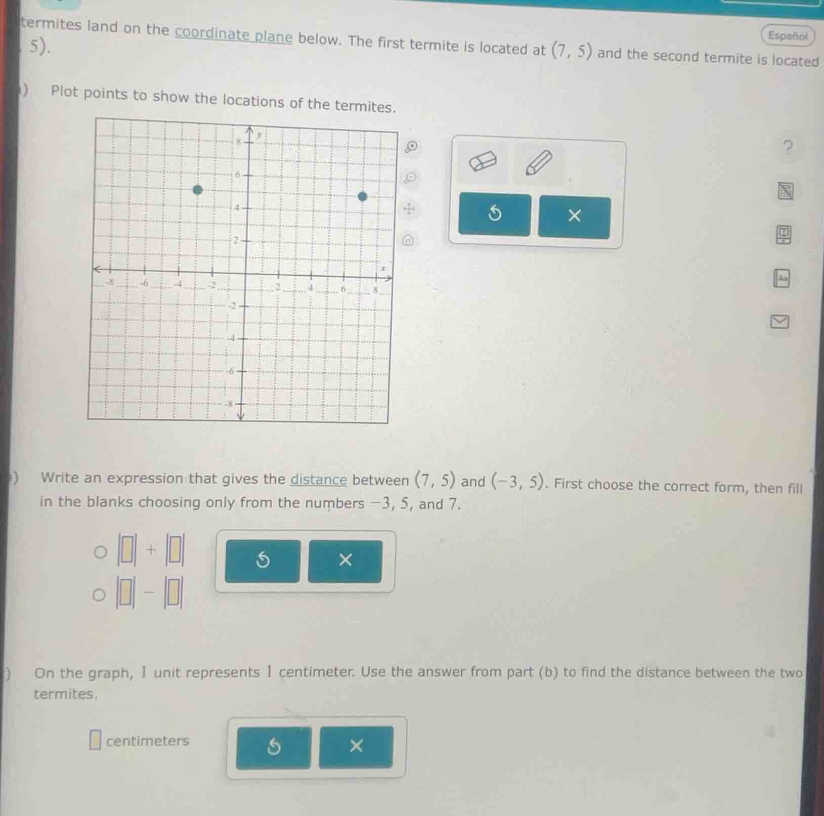 termites land on the coordinate plane below. the first termite is locat…