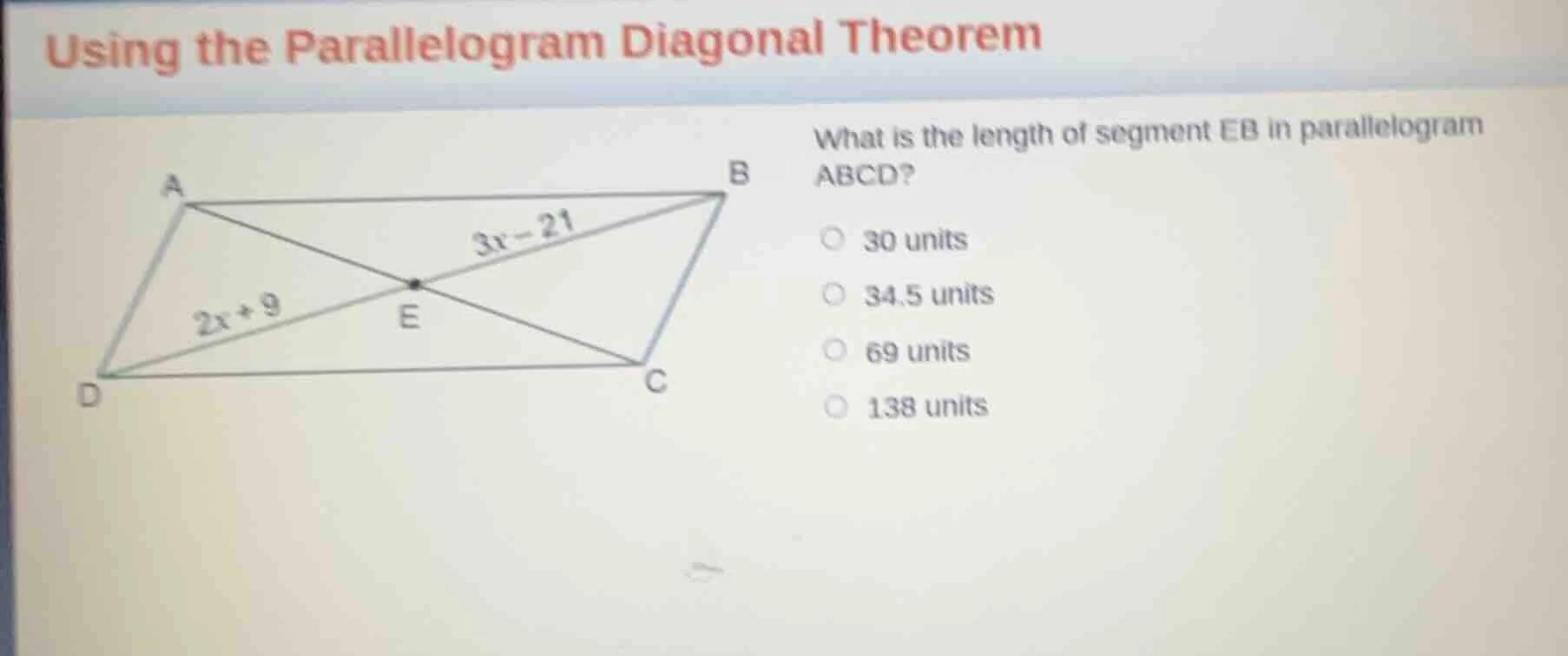 using the parallelogram diagonal theorem what is the length of segment …