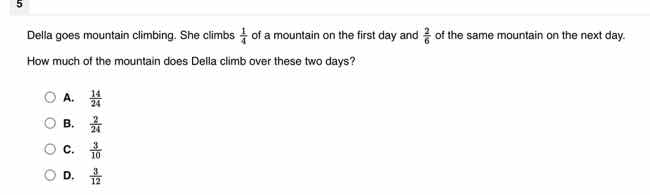 della goes mountain climbing. she climbs \\(\\frac{1}{4}\\) of a mounta…