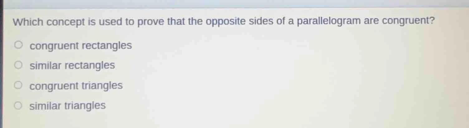 which concept is used to prove that the opposite sides of a parallelogr…