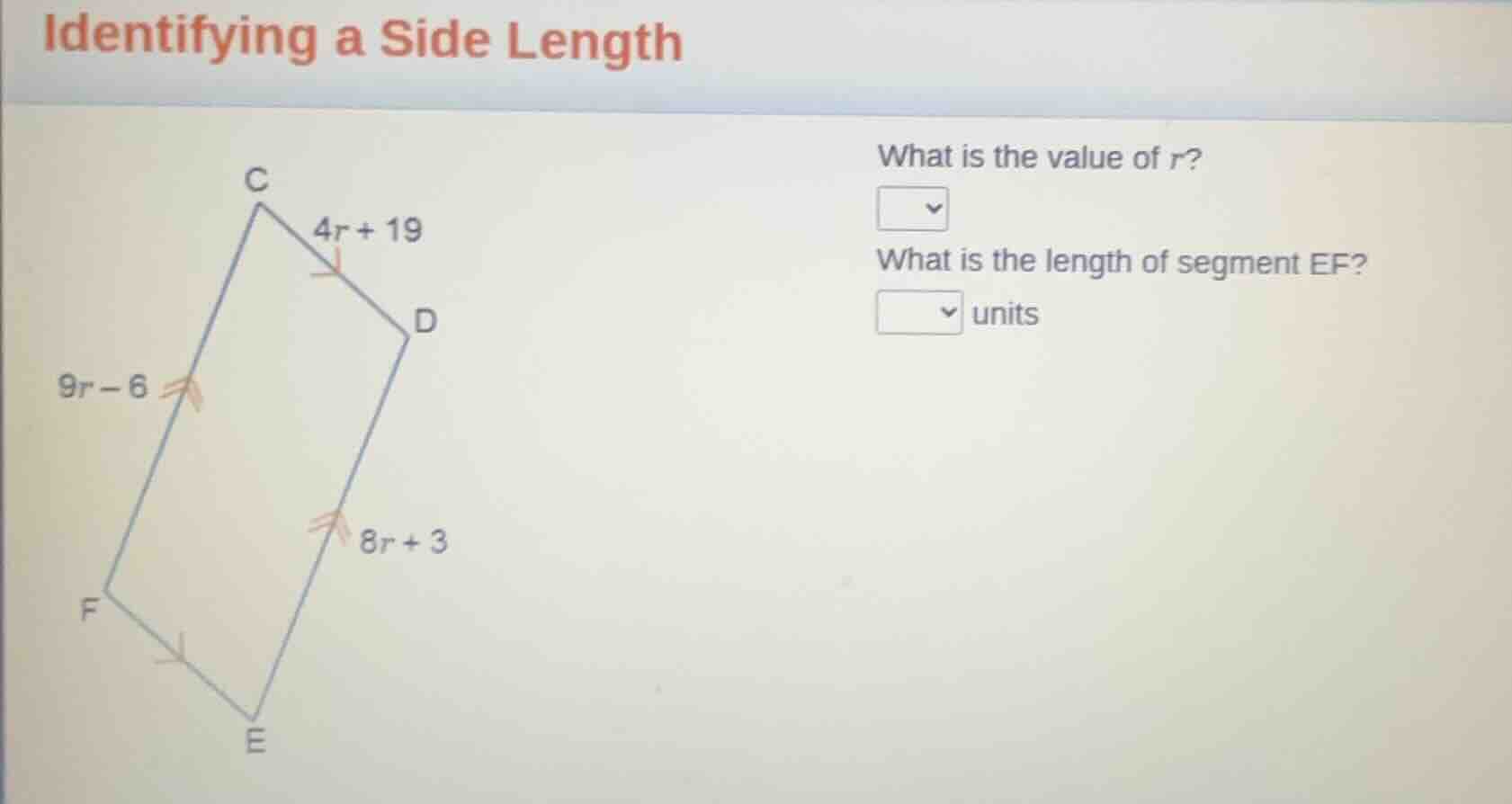 identifying a side length what is the value of r? what is the length of…