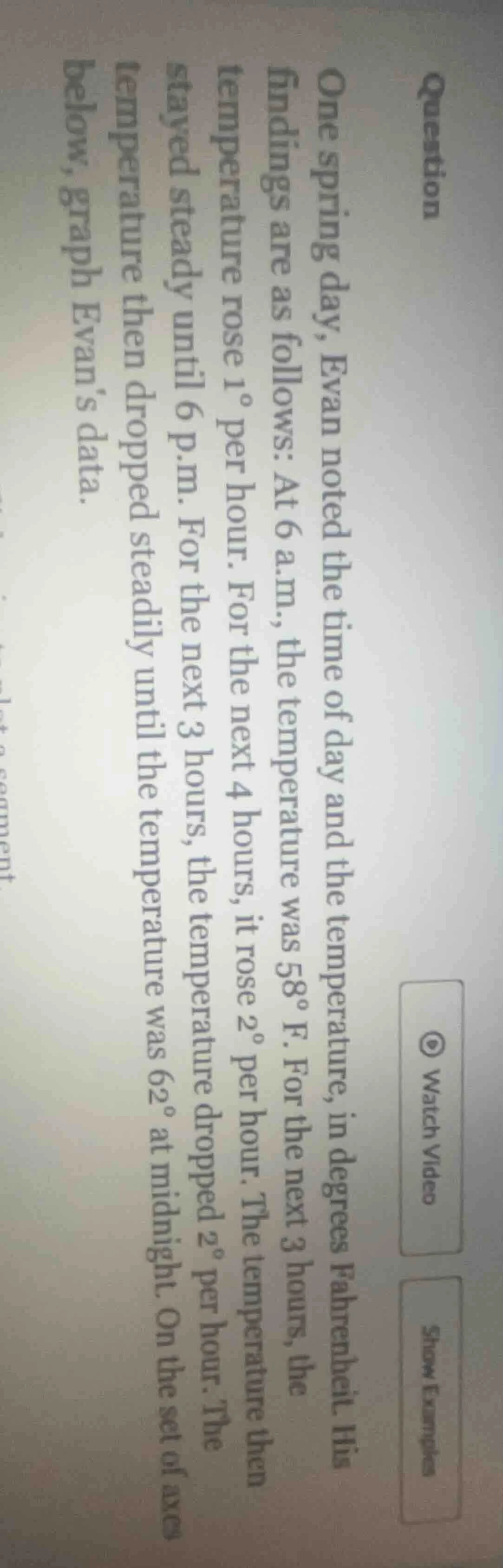 question one spring day, evan noted the time of day and the temperature…