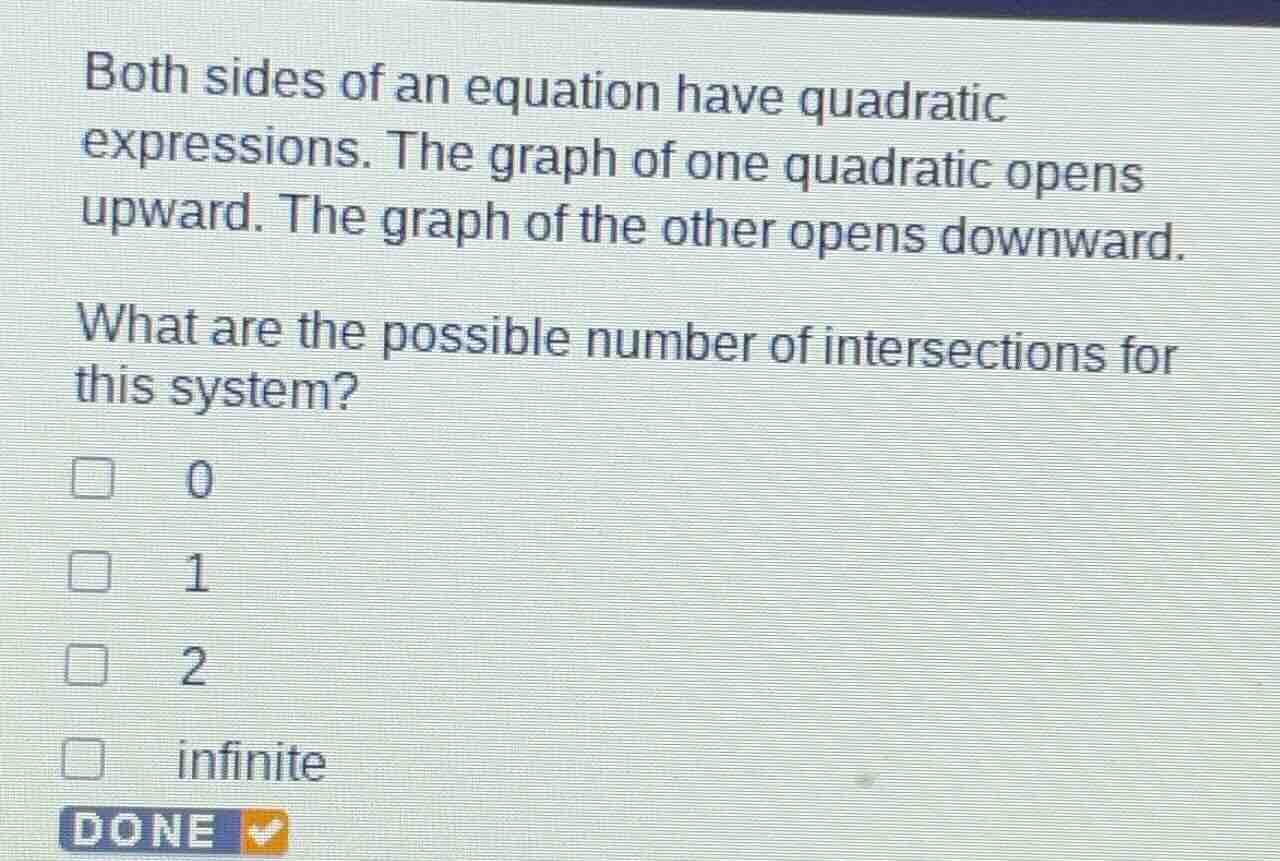 both sides of an equation have quadratic expressions. the graph of one …