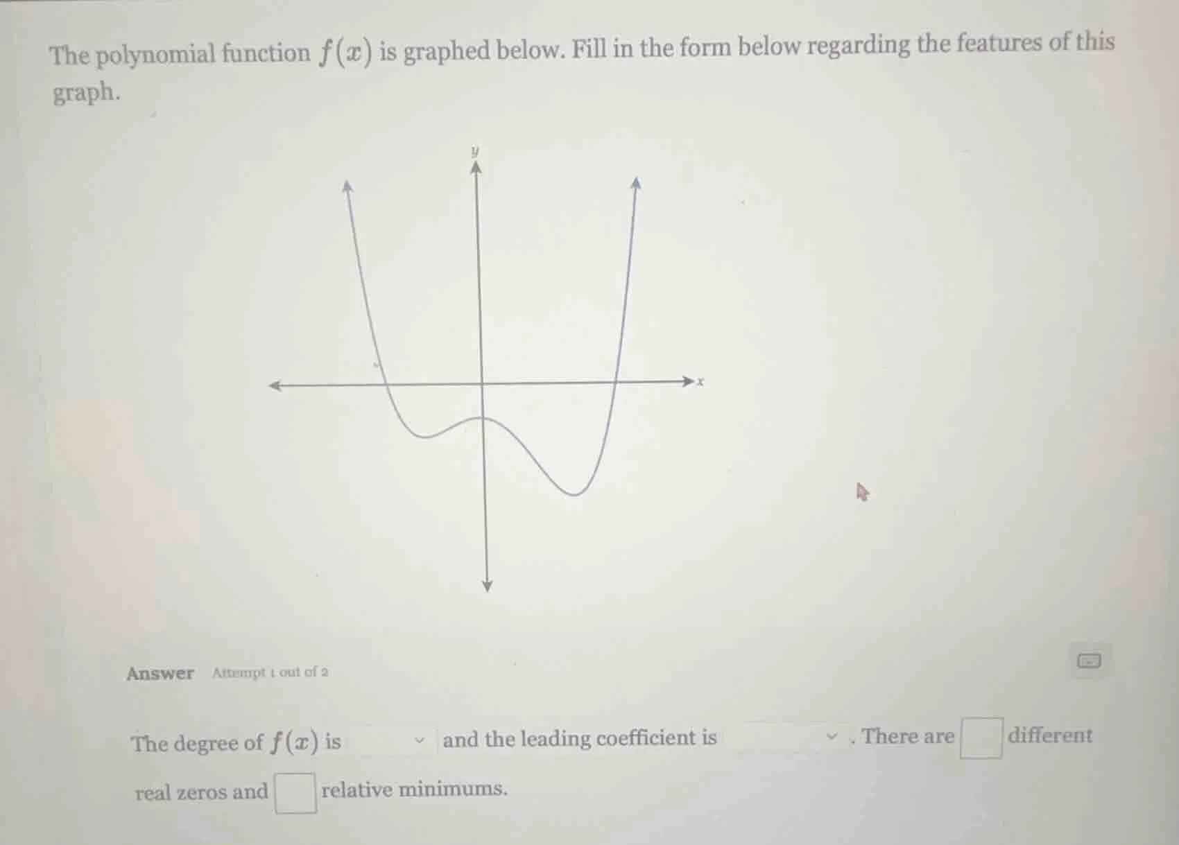 the polynomial function $f(x)$ is graphed below. fill in the form below…