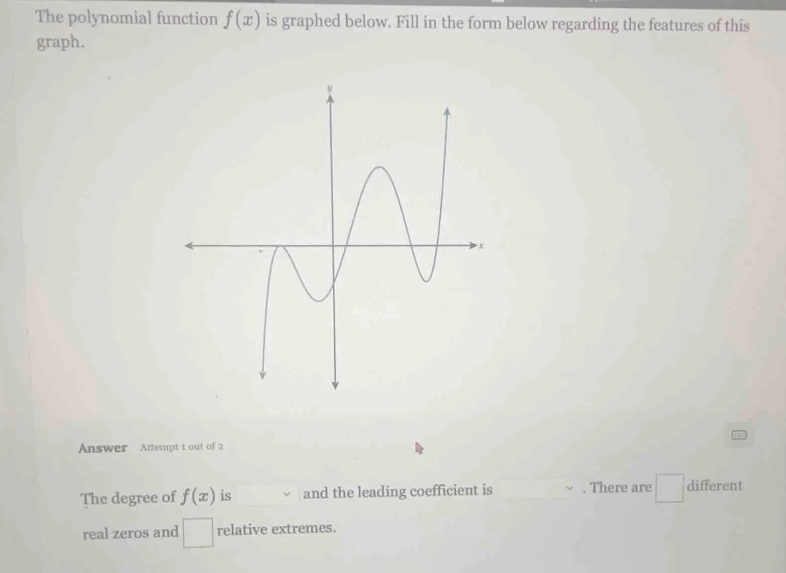 the polynomial function $f(x)$ is graphed below. fill in the form below…