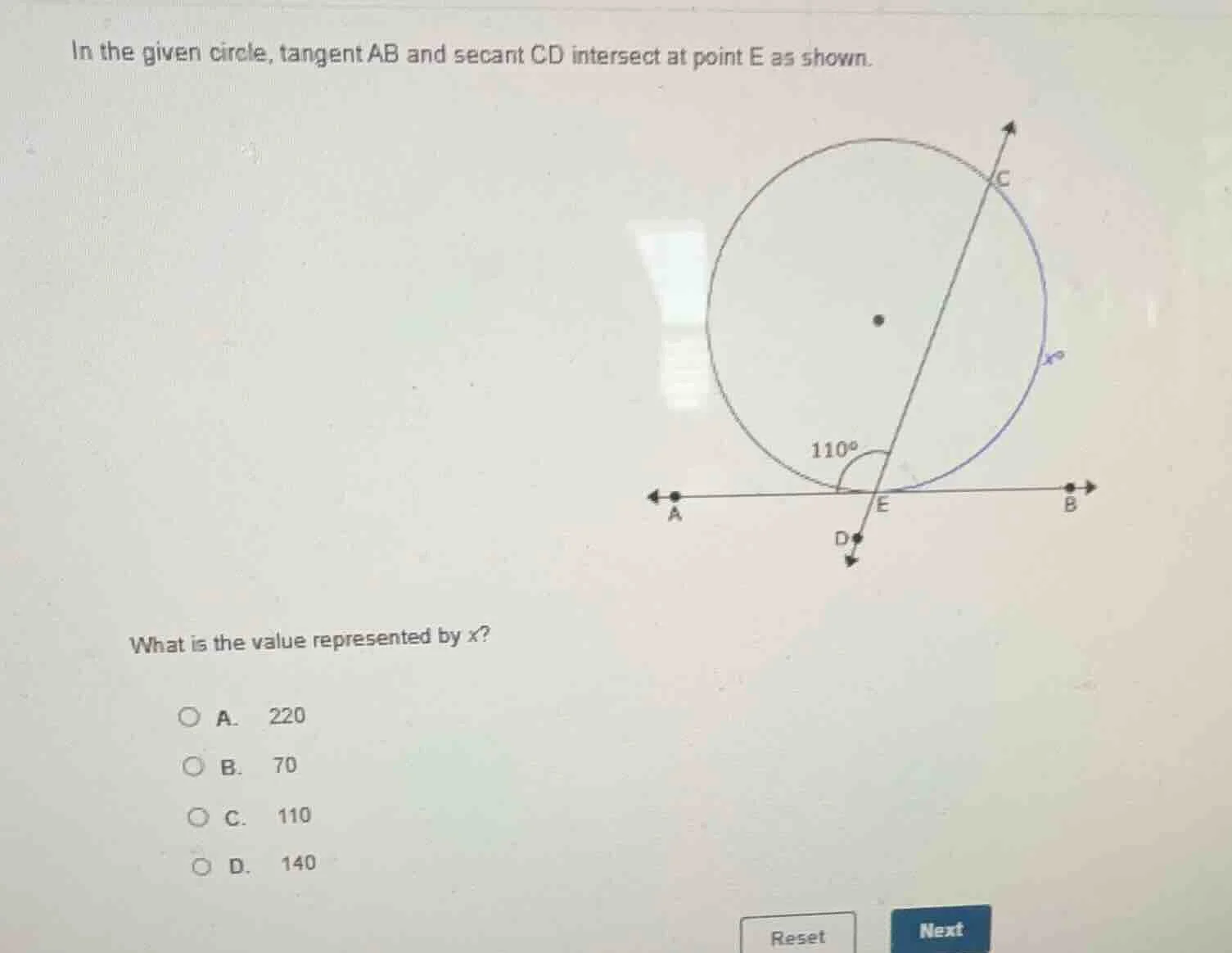 in the given circle, tangent ab and secant cd intersect at point e as s…