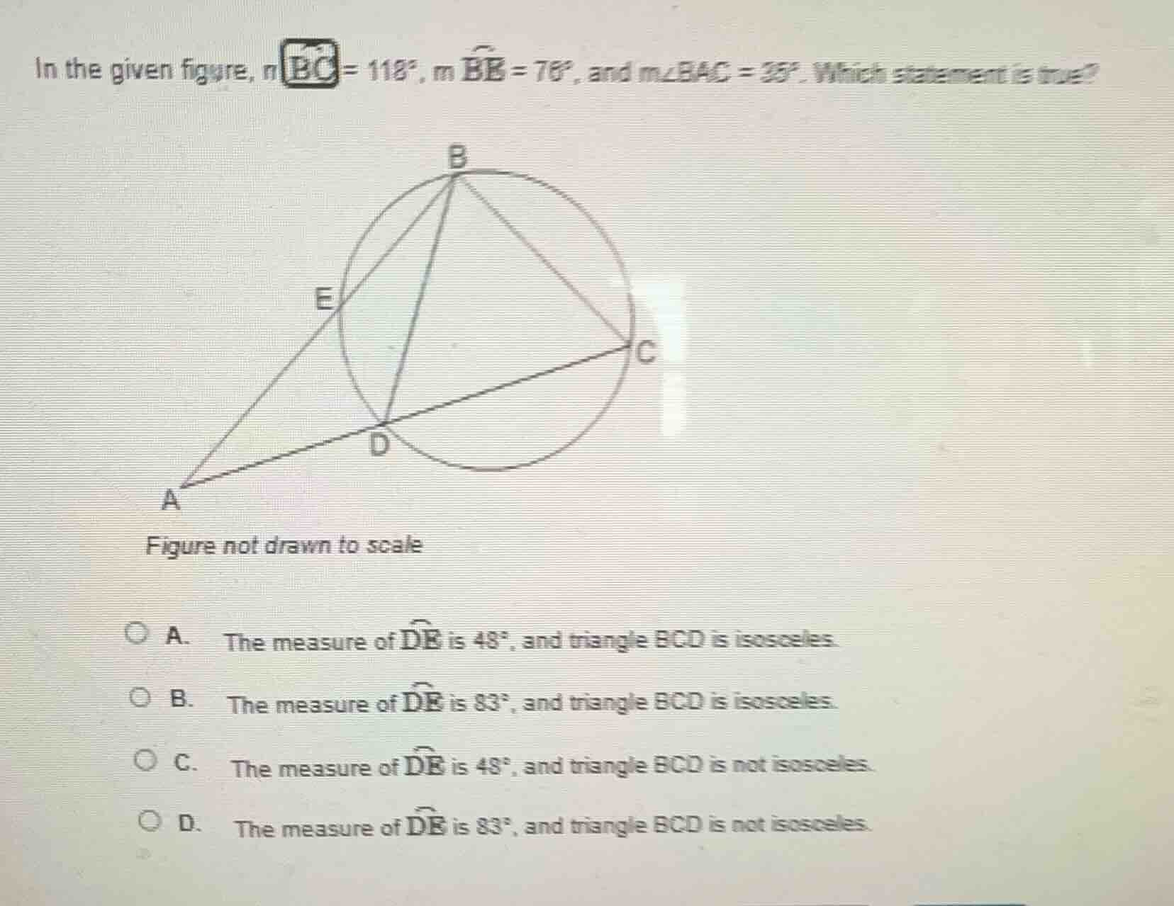 in the given figure, ( moverarc{bc} = 118^circ ), ( moverarc{eb} = 76^c…