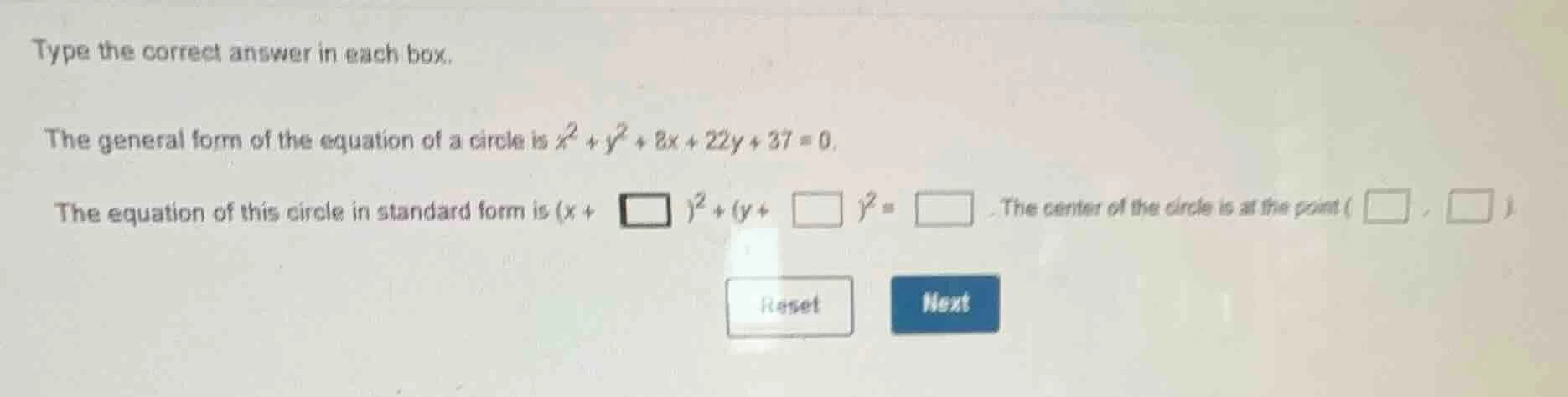 type the correct answer in each box. the general form of the equation o…