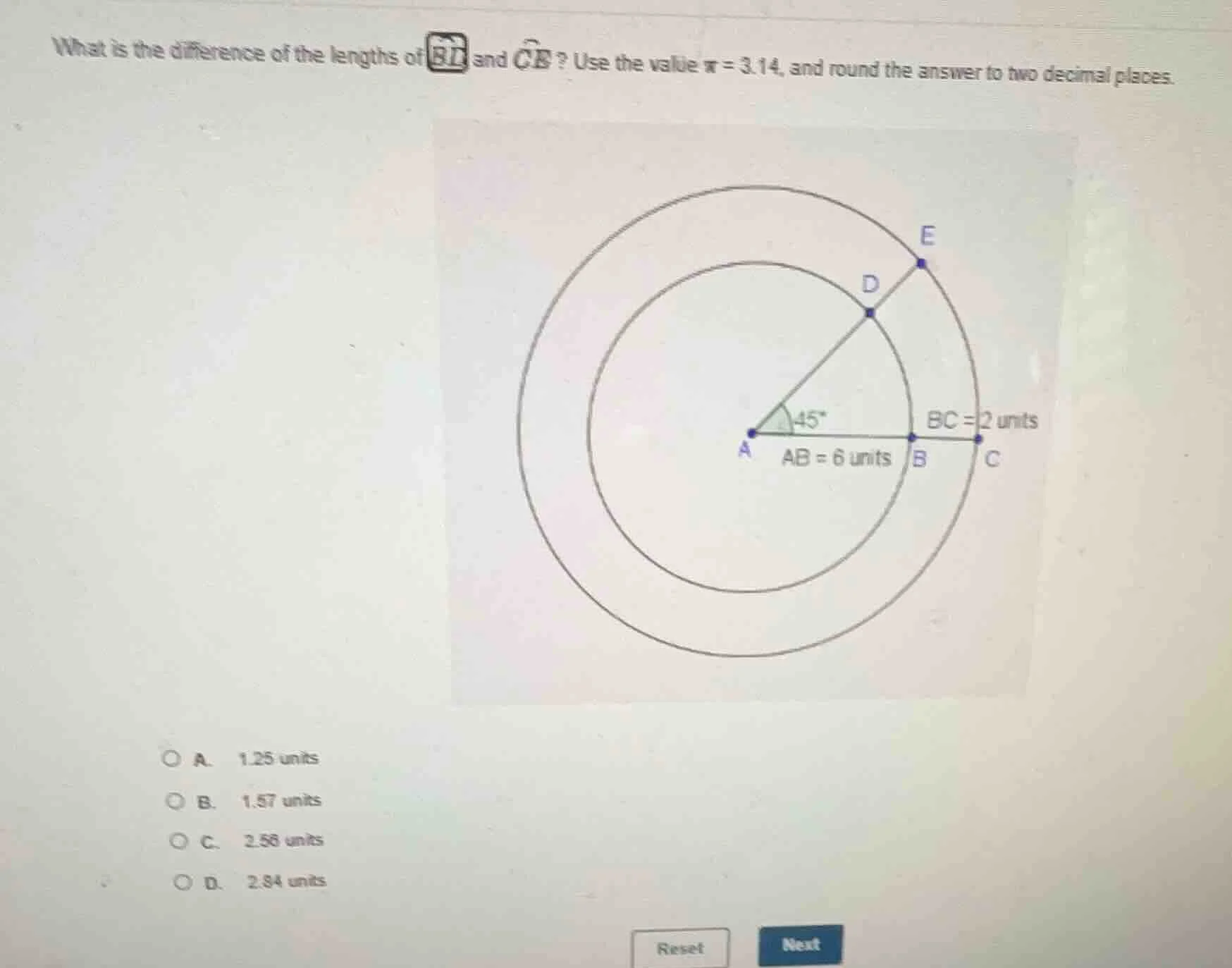 what is the difference of the lengths of \\(\\overarc{bd}\\) and \\(\\o…