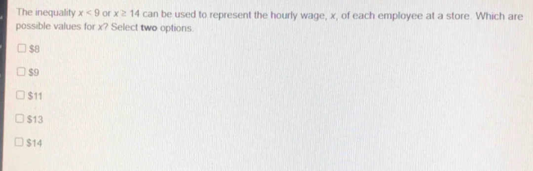 the inequality $x < 9$ or $x \\geq 14$ can be used to represent the hou…