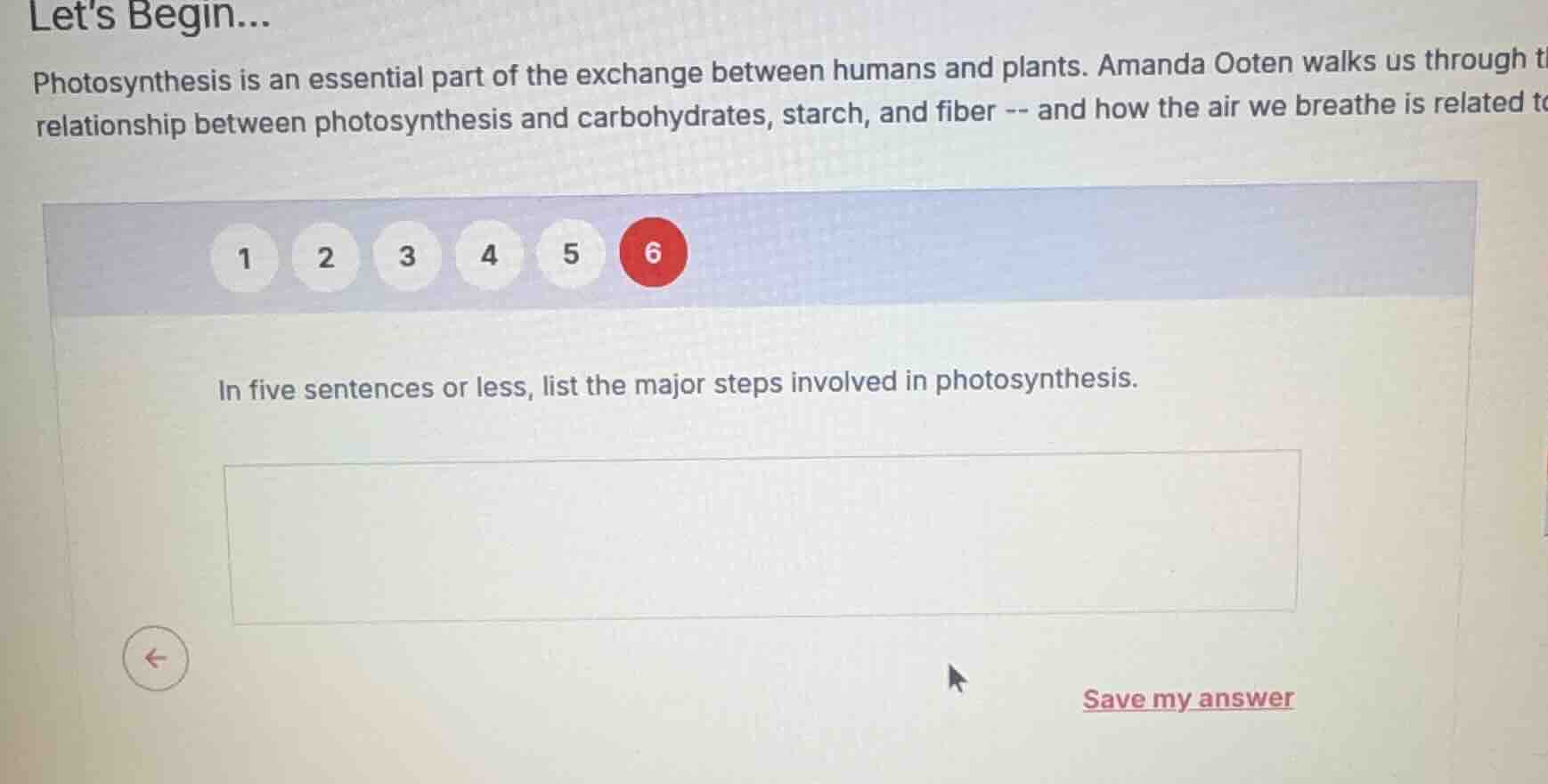 lets begin... photosynthesis is an essential part of the exchange betwe…