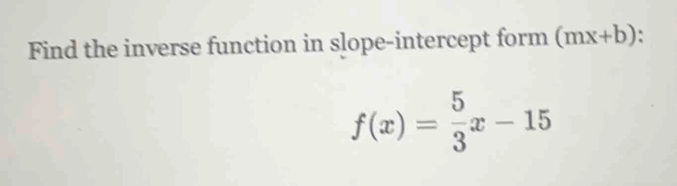 find the inverse function in slope - intercept form (mx + b): $f(x)=\fr…