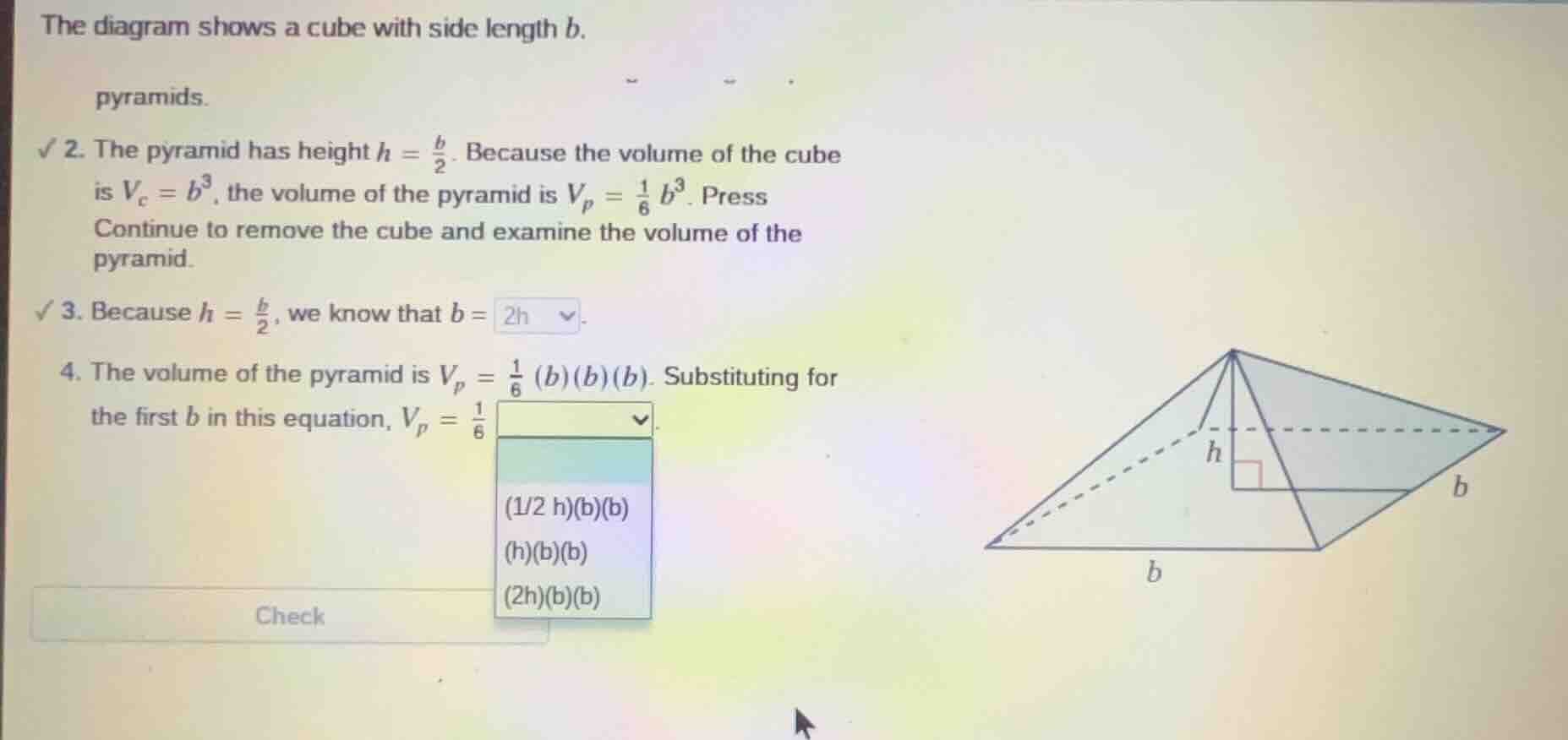 the diagram shows a cube with side length b. pyramids. 2. the pyramid h…