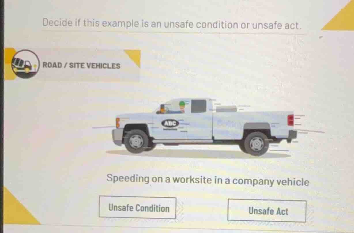 decide if this example is an unsafe condition or unsafe act. road / sit…