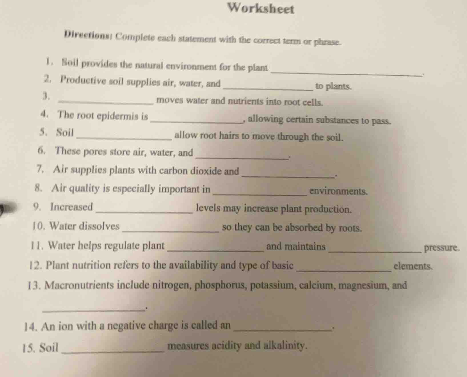 worksheet directions: complete each statement with the correct term or …