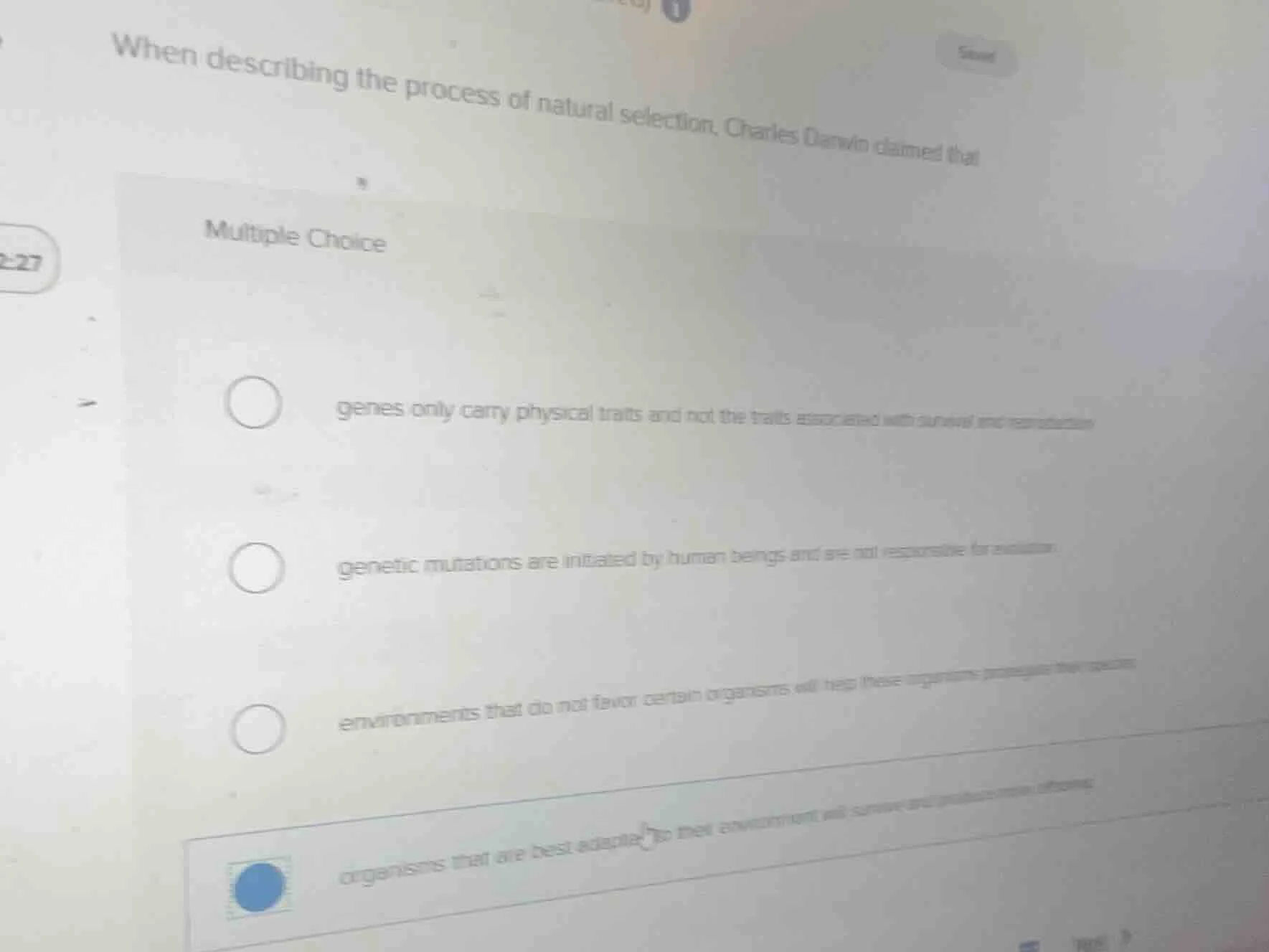 when describing the process of natural selection, charles darwin claime…