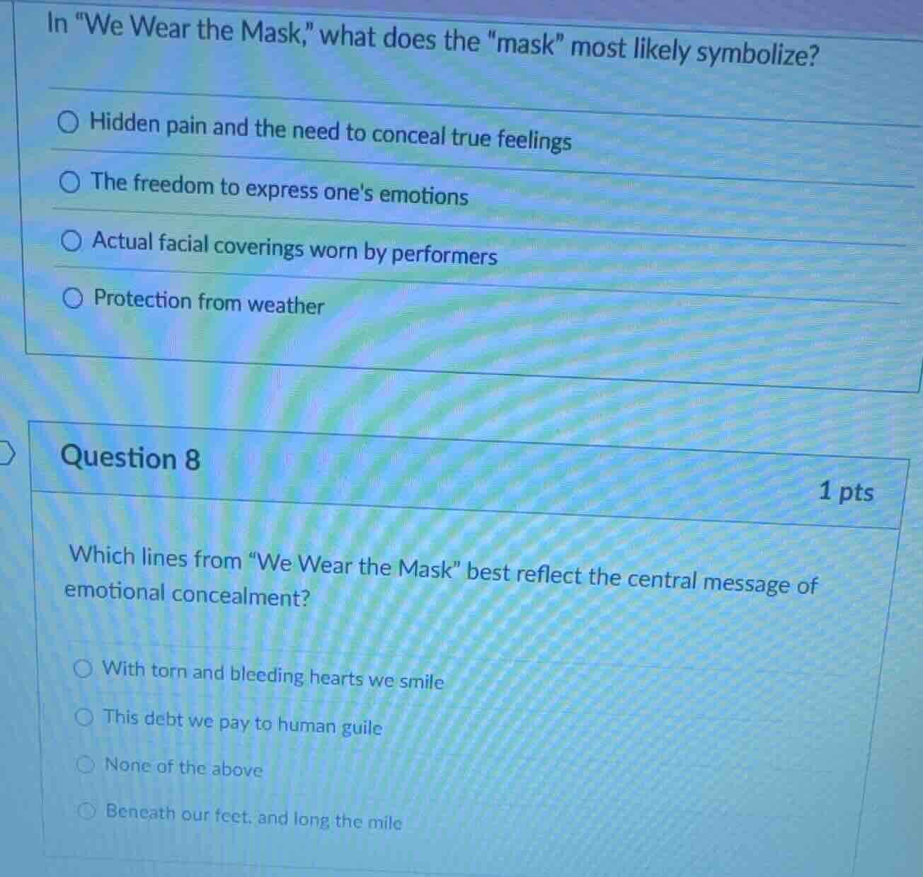 in \we wear the mask,\ what does the \mask\ most likely symbolize? hidd…