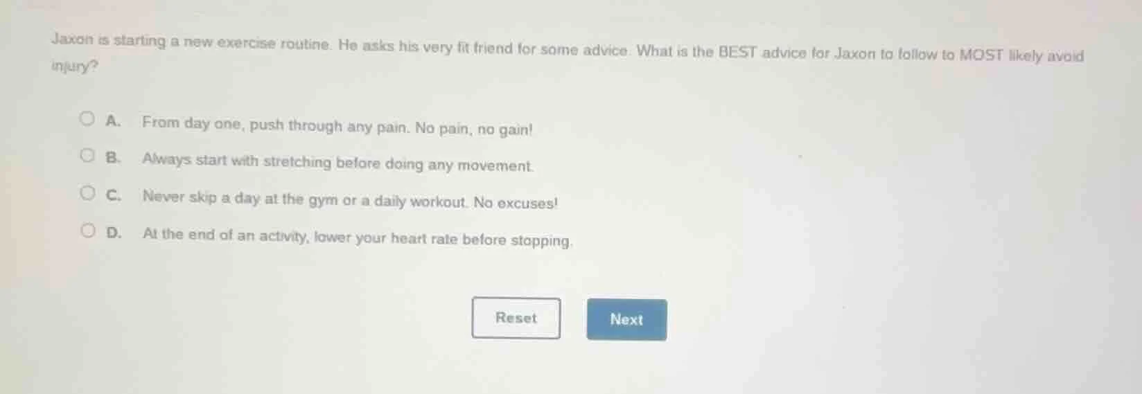 jaxon is starting a new exercise routine. he asks his very fit friend f…