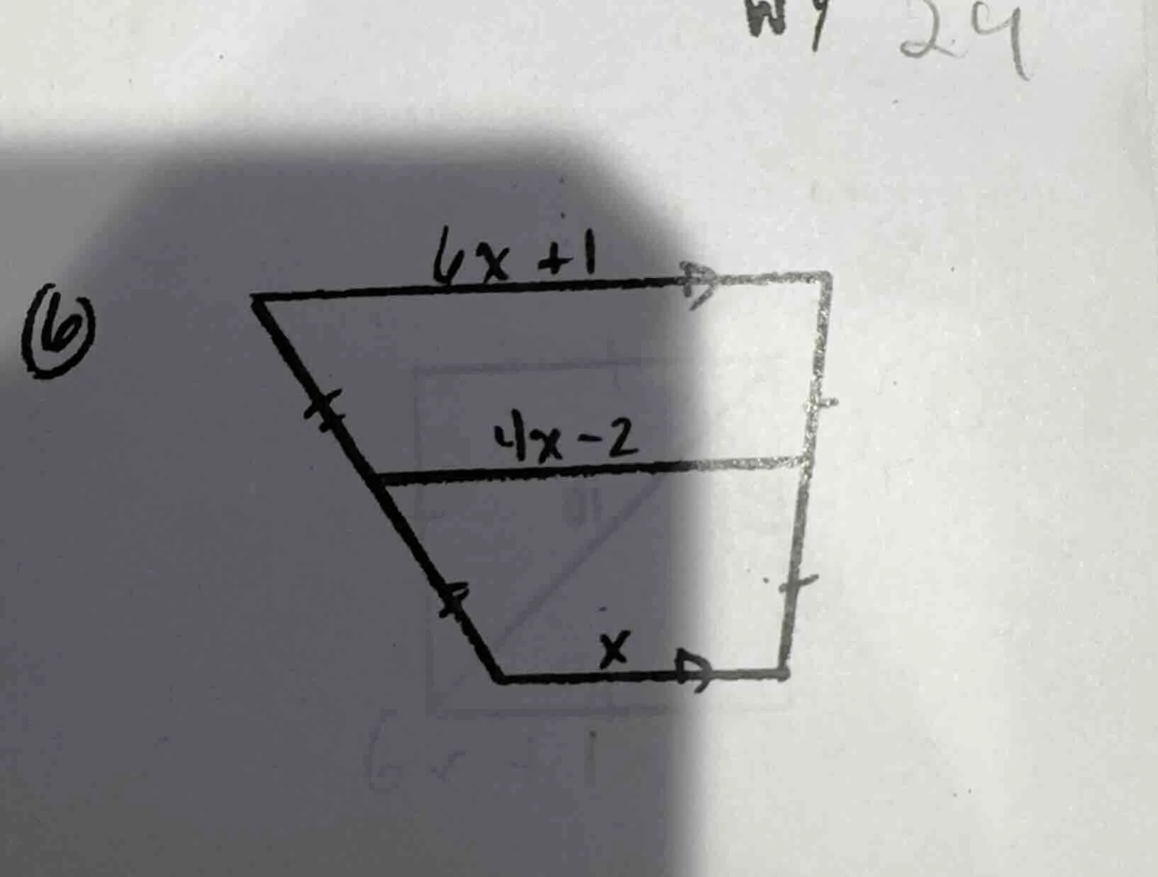 (b) the figure is a trapezoid with the top base labeled (6x + 1), the b…