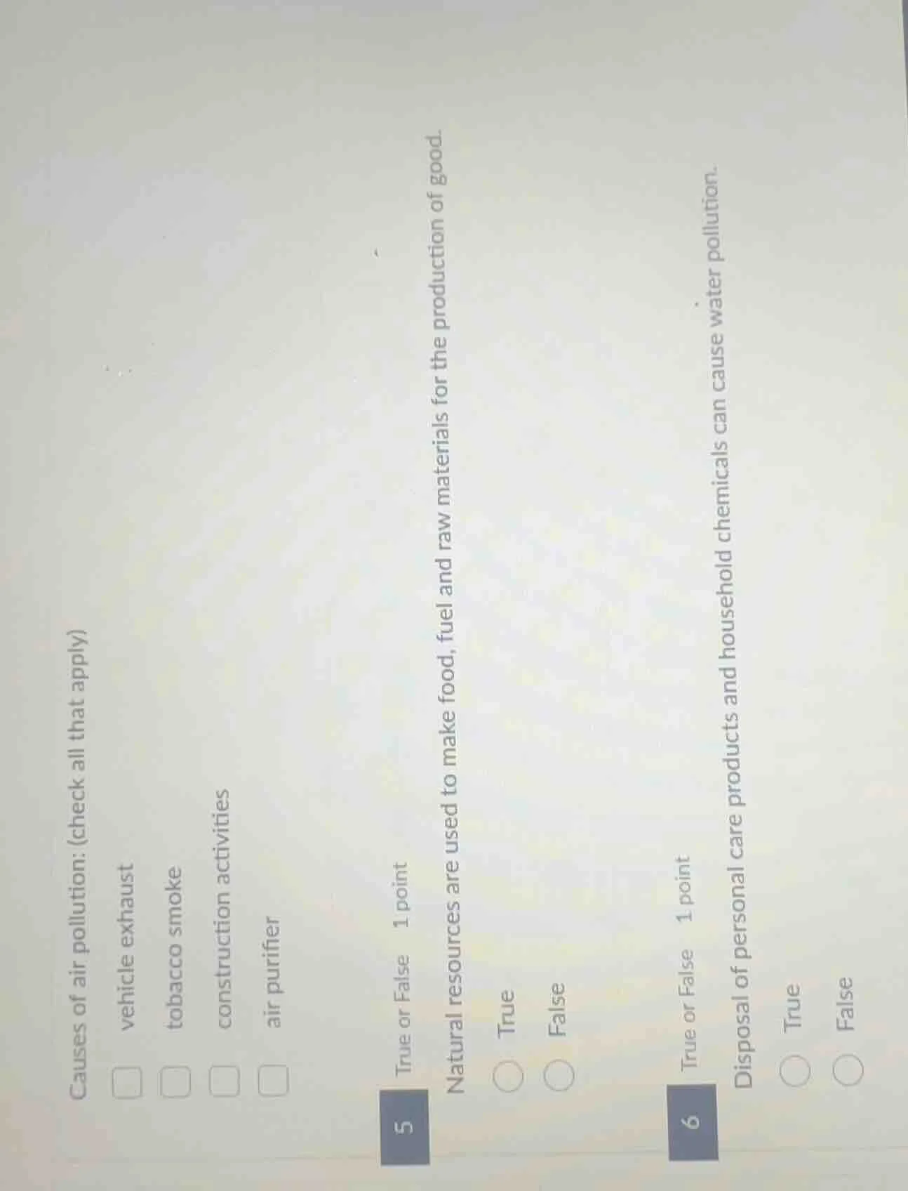 causes of air pollution: (check all that apply) □ vehicle exhaust □ tob…