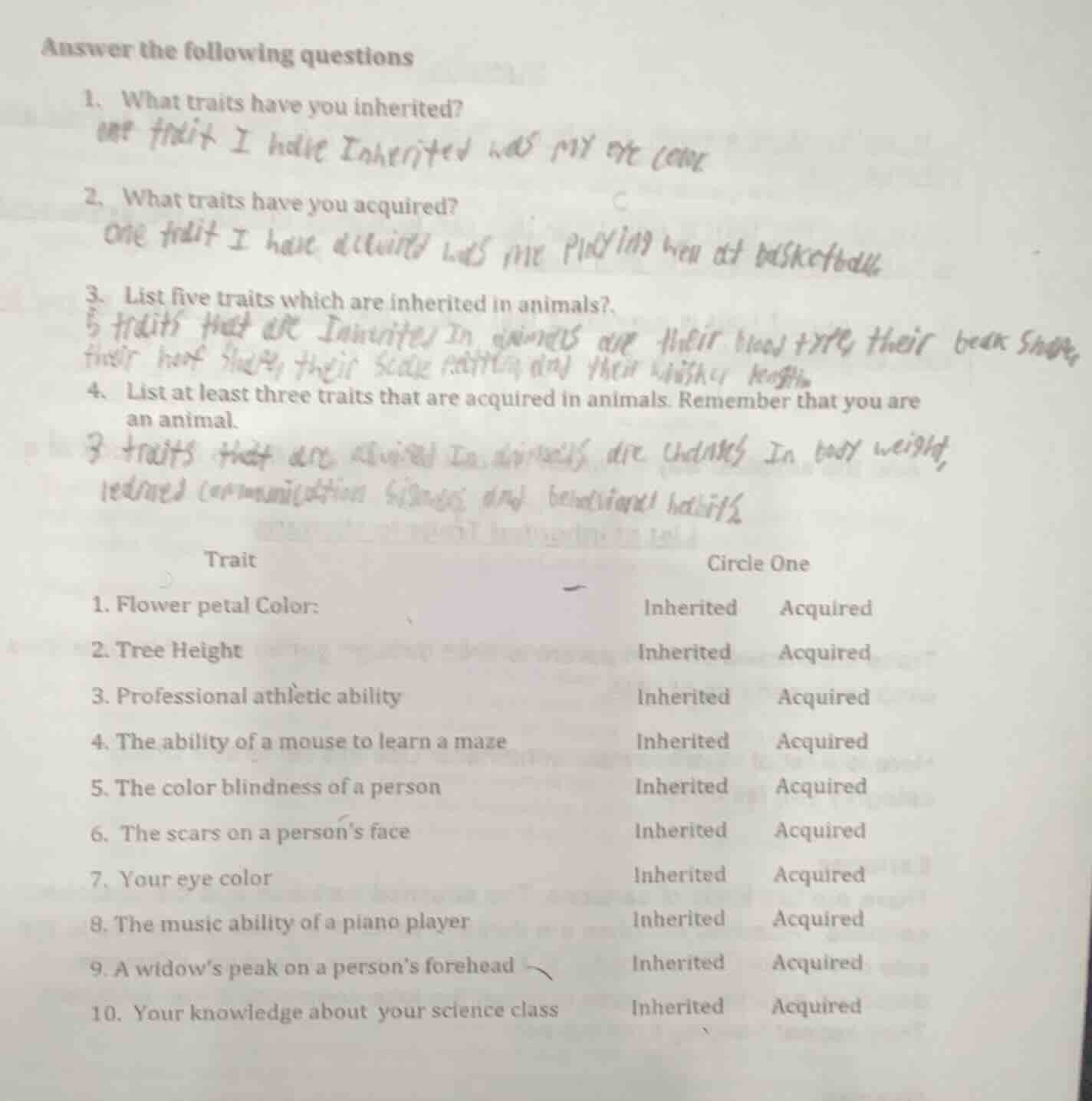 answer the following questions 1. what traits have you inherited? 2. wh…