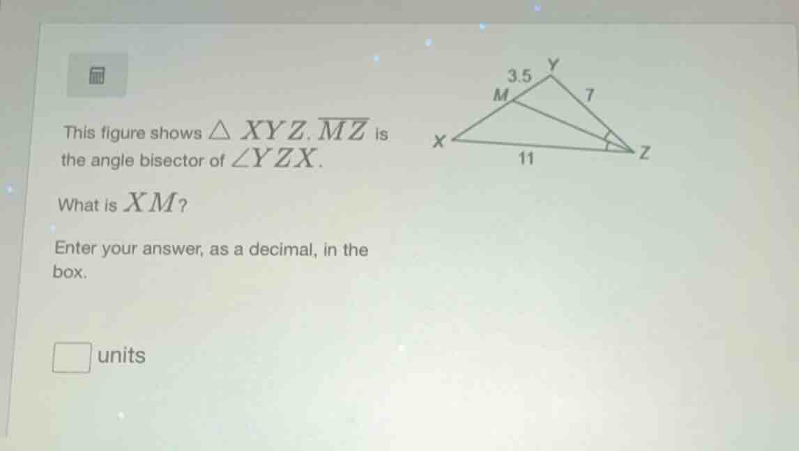this figure shows $\\triangle xyz$. $\\overline{mz}$ is the angle bisec…