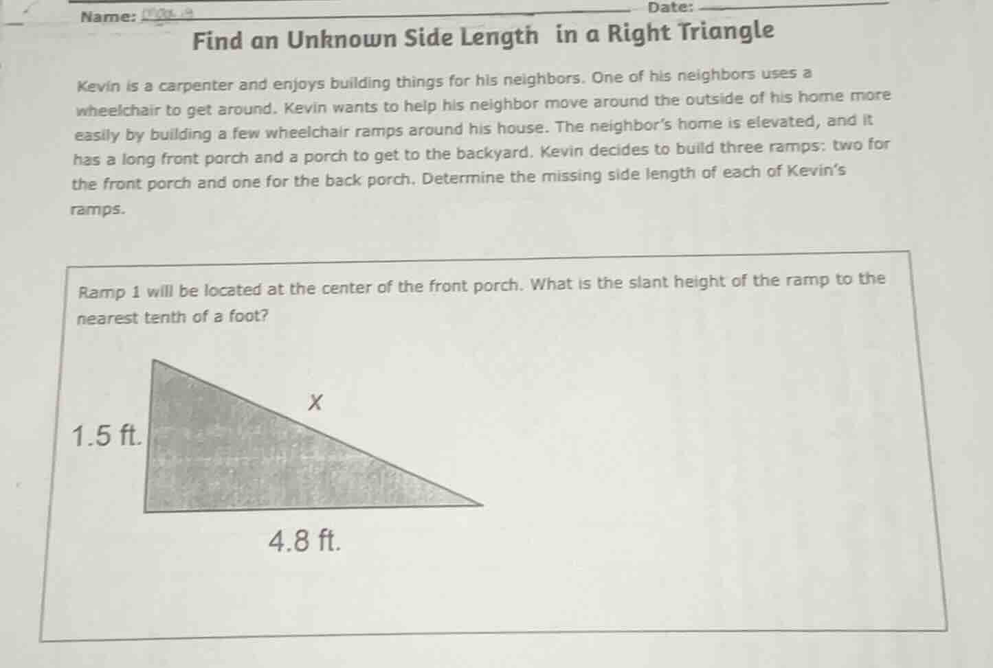 name: date: find an unknown side length in a right triangle kevin is a …