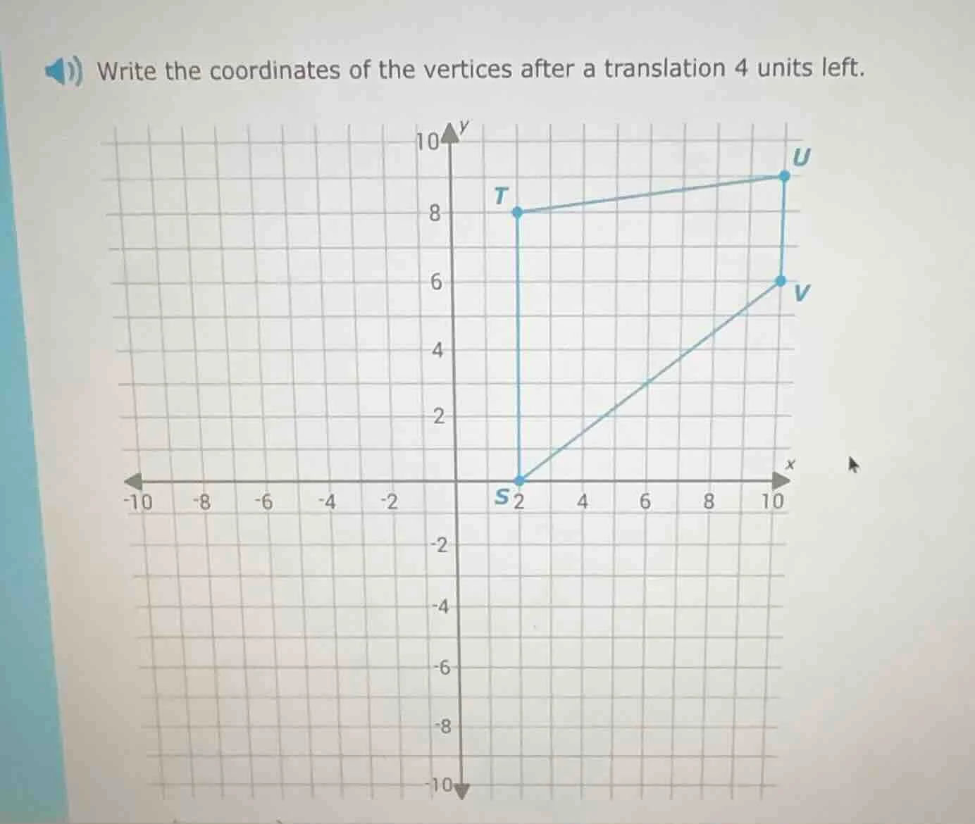 write the coordinates of the vertices after a translation 4 units left.