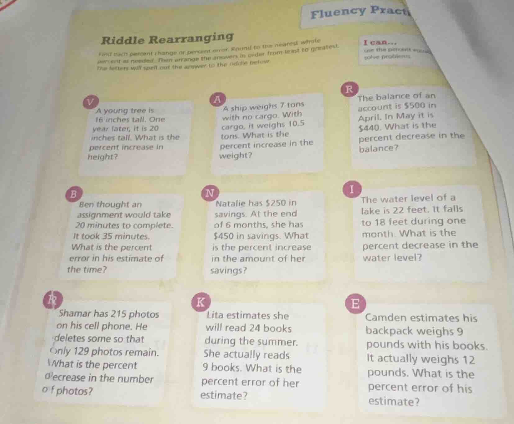 riddle rearranging find each percent change or percent error. round to …