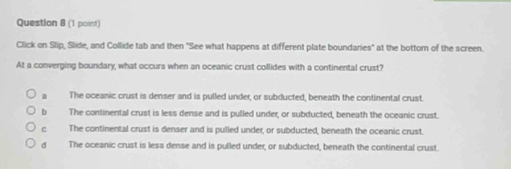 question 8 (1 point) click on slip, slide, and collide tab and then \se…