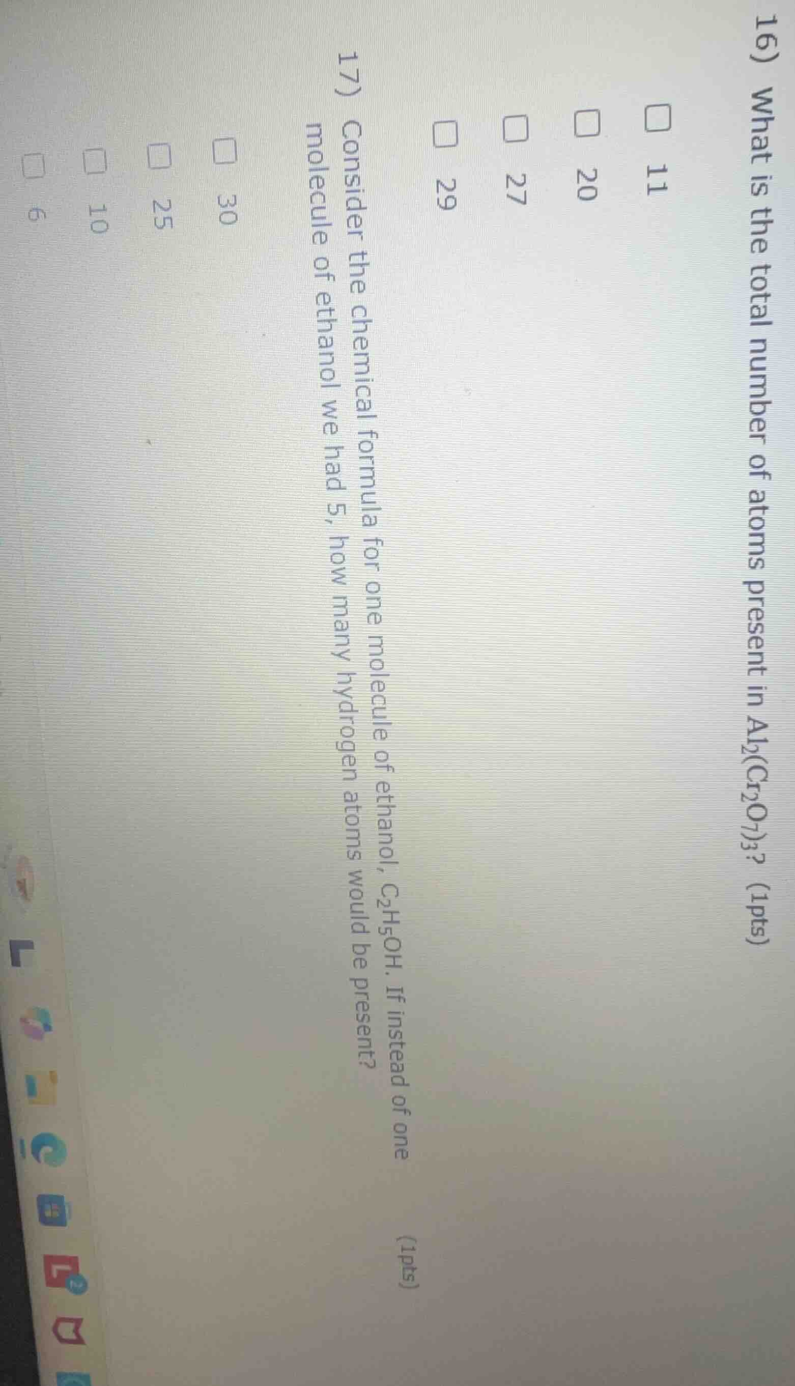 17) consider the chemical formula for one molecule of ethanol, c₂h₅oh. …