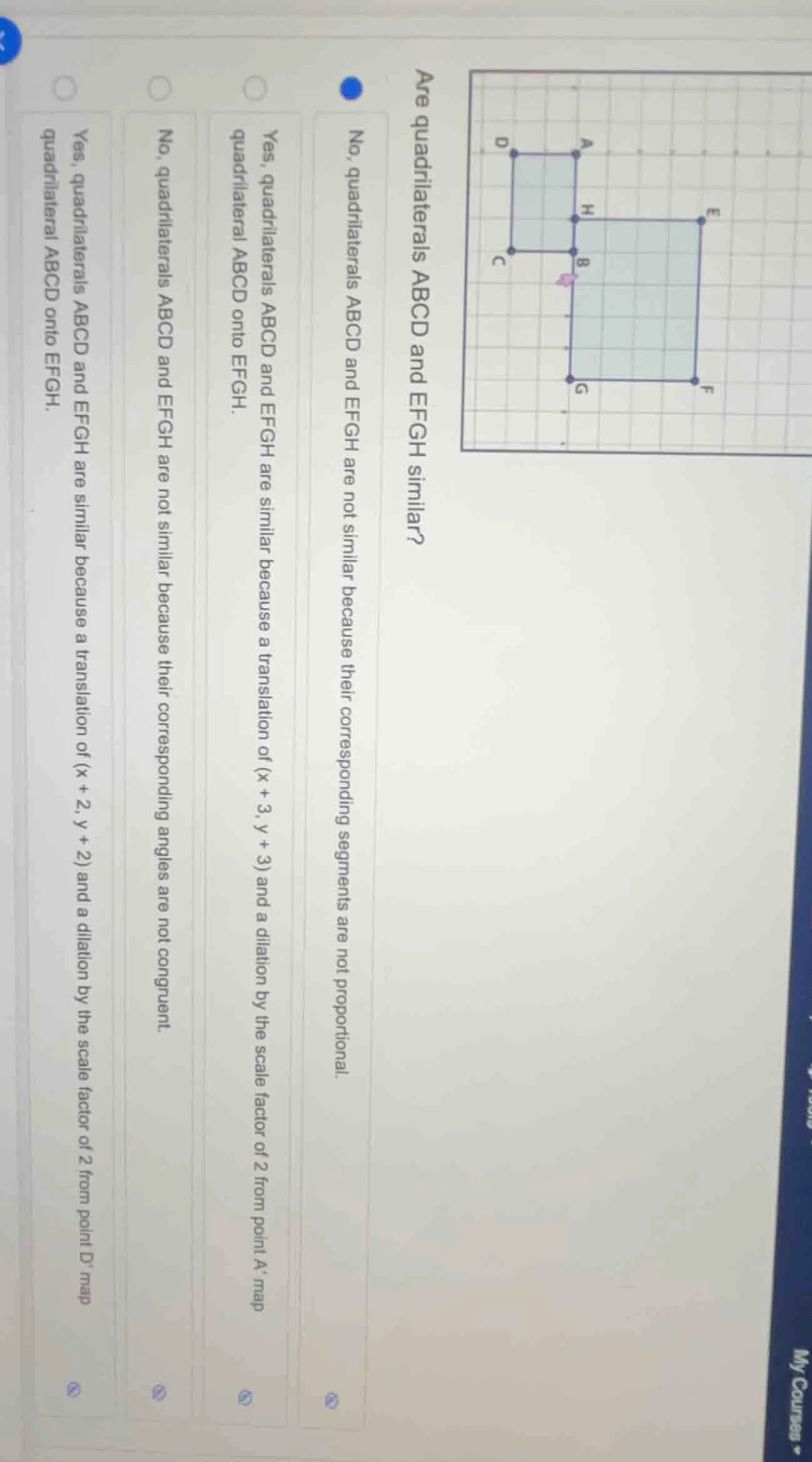 are quadrilaterals abcd and efgh similar? no, quadrilaterals abcd and e…