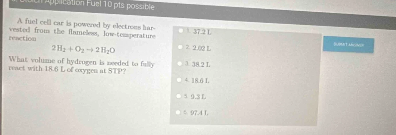 application fuel 10 pts possible a fuel cell car is powered by electron…