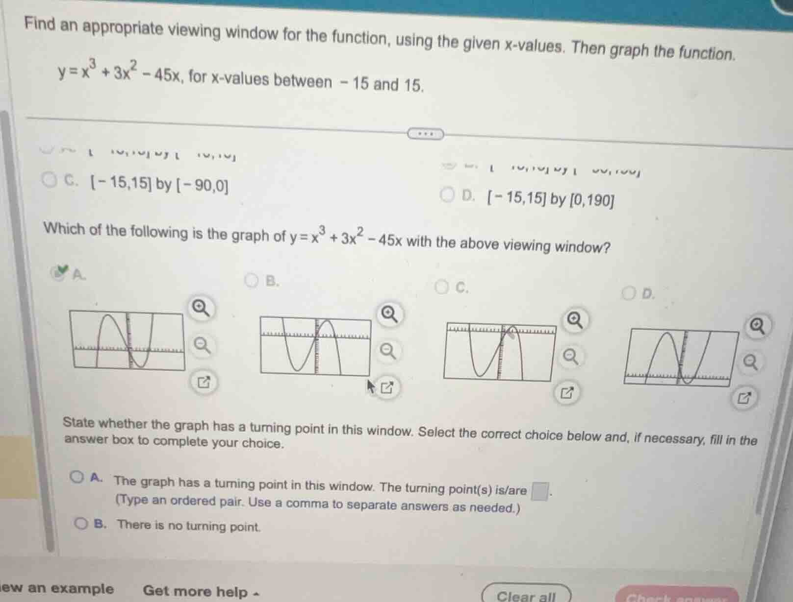 find an appropriate viewing window for the function, using the given x-…