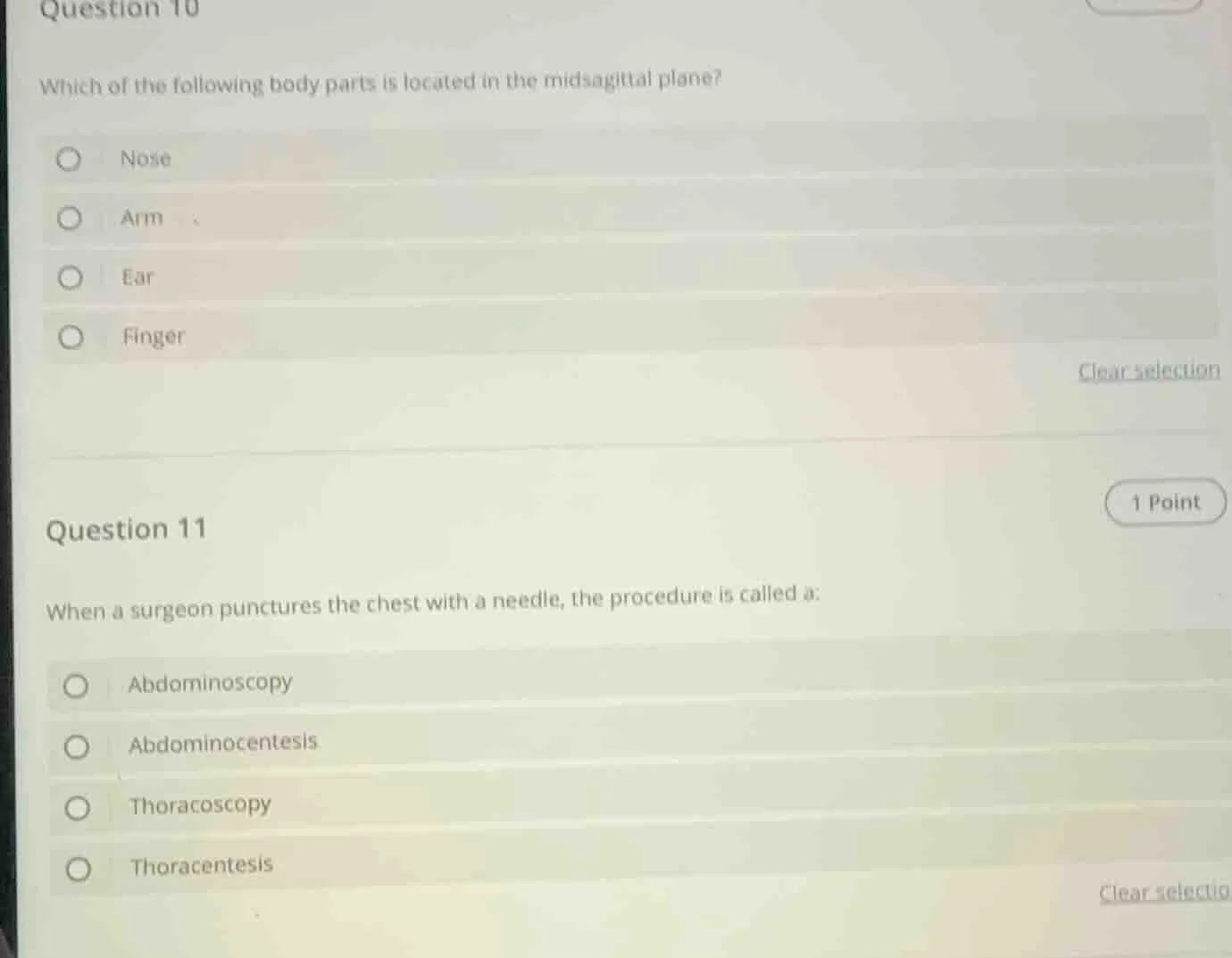 question 10 which of the following body parts is located in the midsagi…