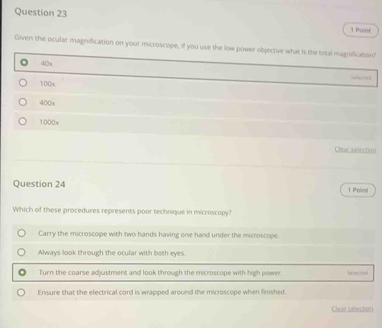 question 23 1 point given the ocular magnification on your microscope, …