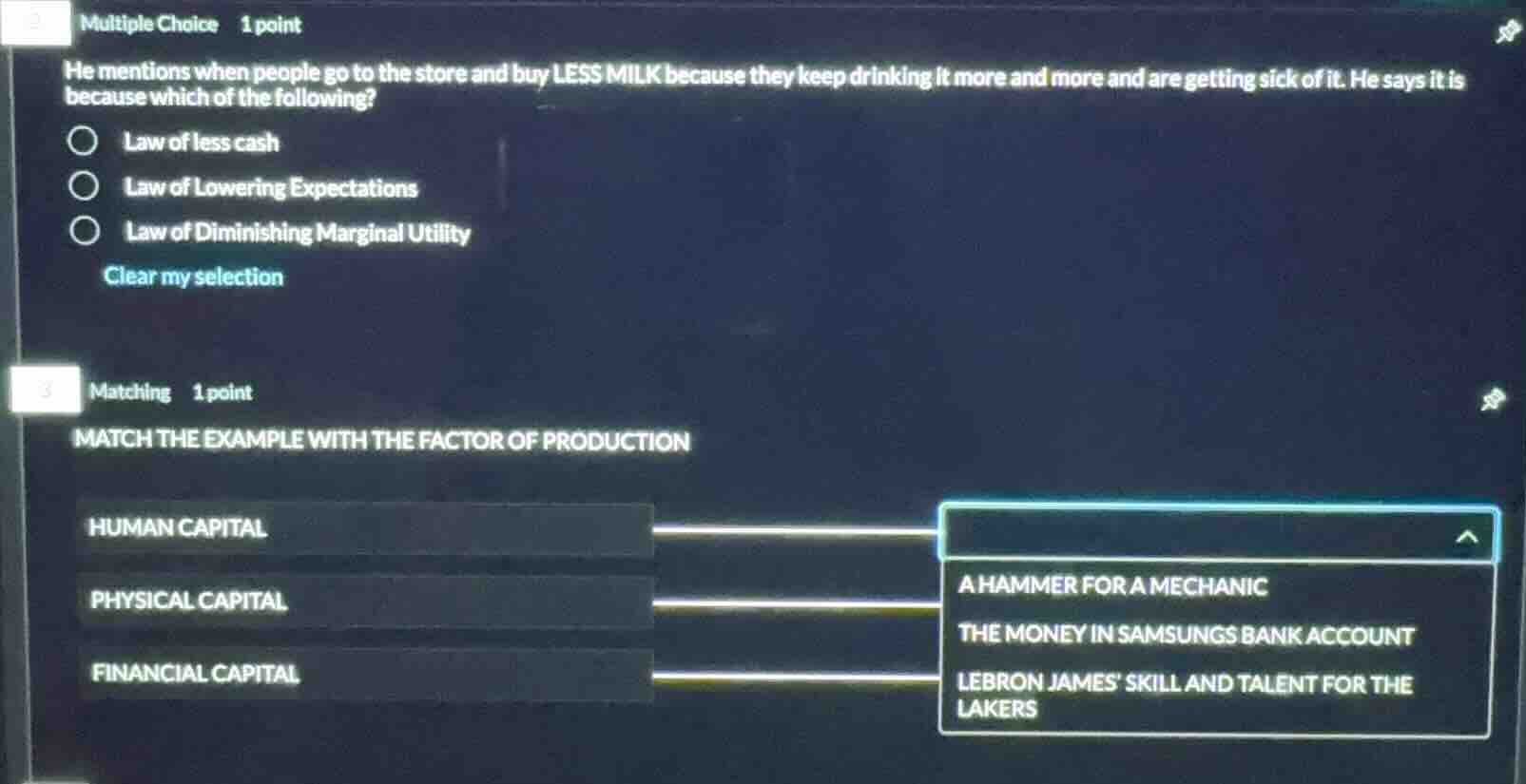 multiple choice 1 point he mentions when people go to the store and buy…