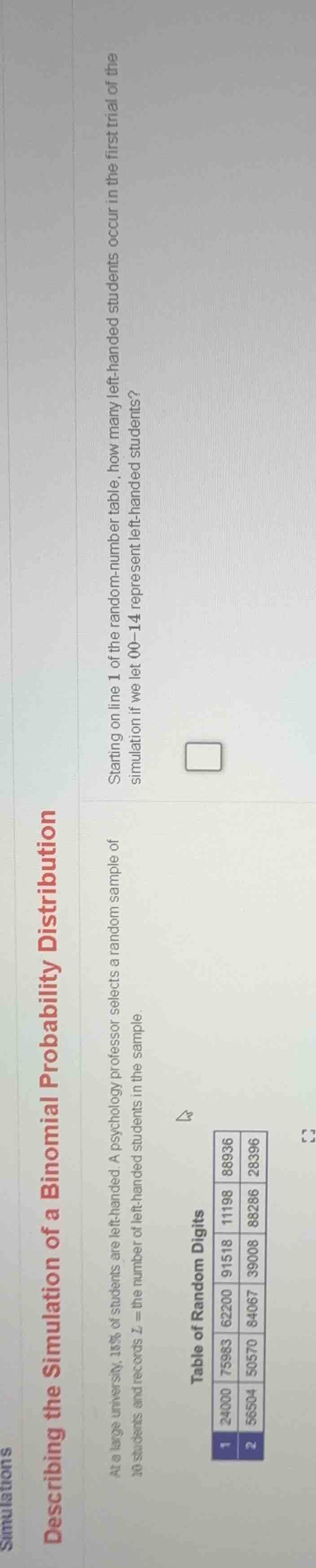 describing the simulation of a binomial probability distribution at a l…