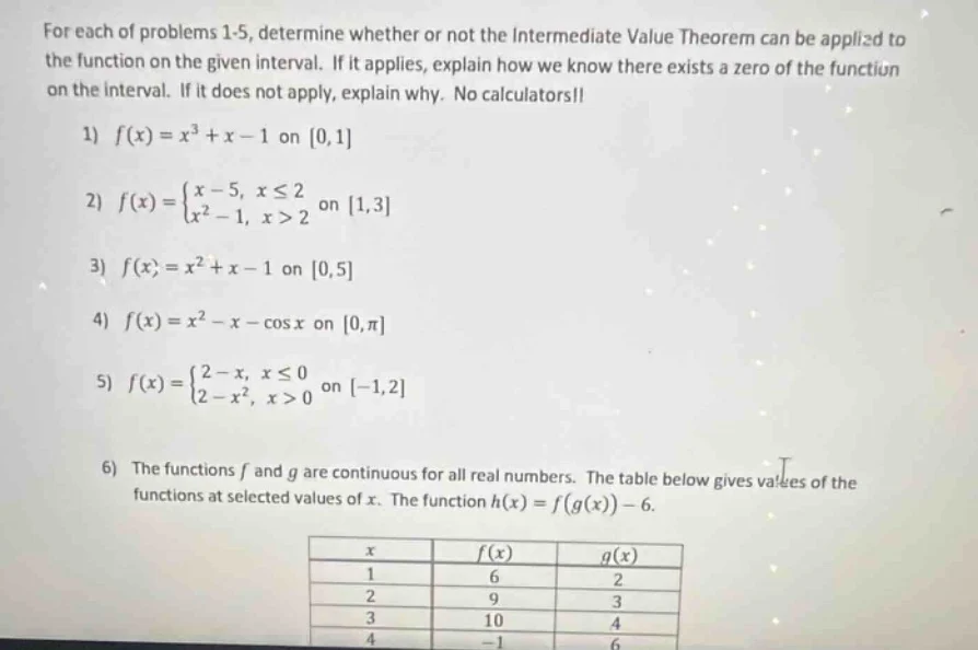 for each of problems 1-5, determine whether or not the intermediate val…