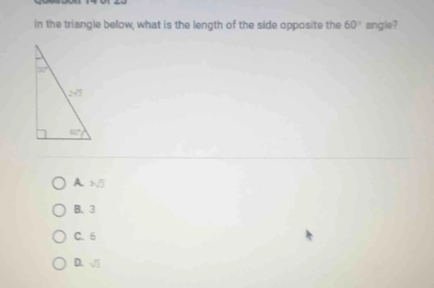 in the triangle below, what is the length of the side opposite the 60° …