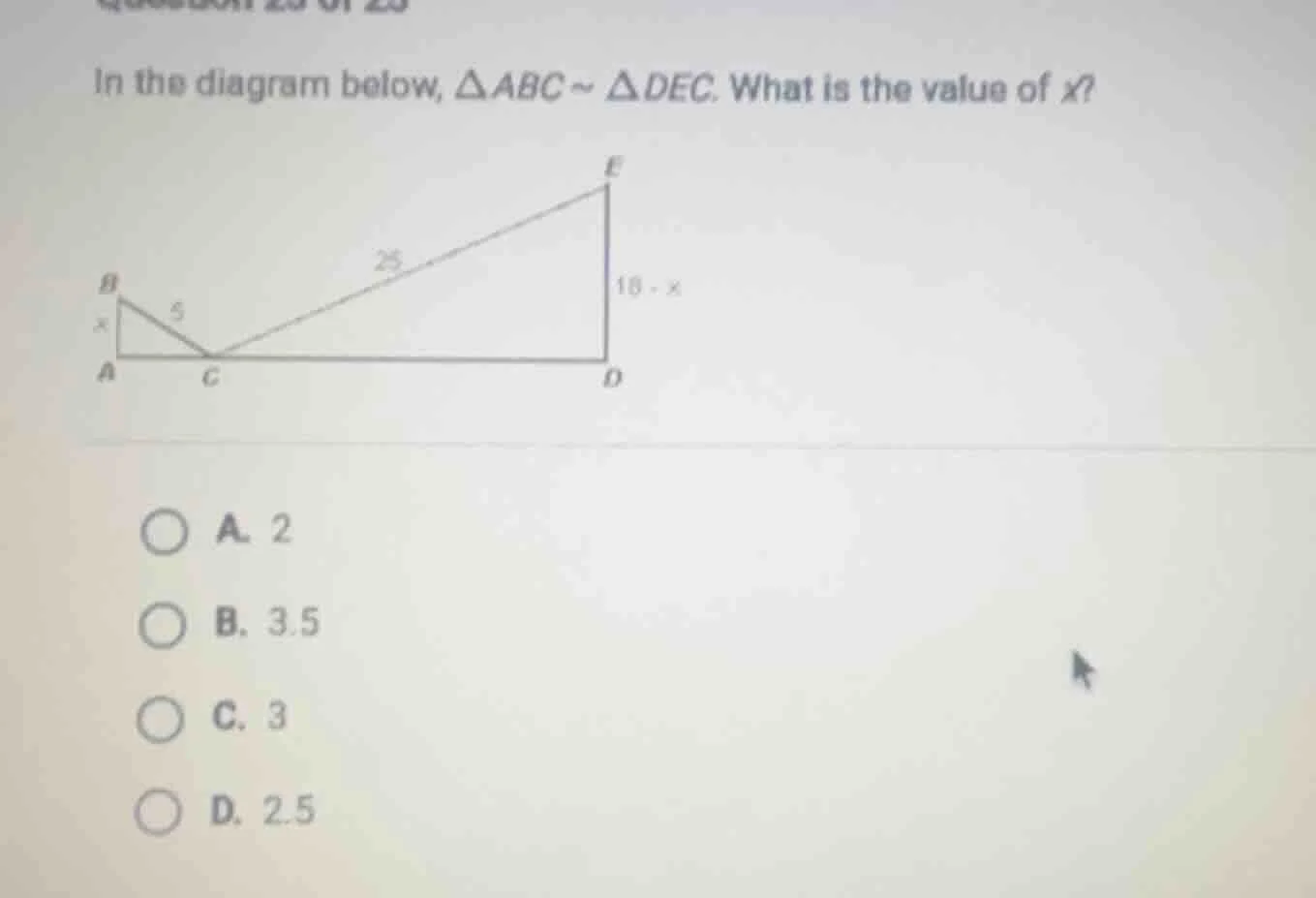 in the diagram below, $\\triangle abc\\sim \\triangle dec$. what is the…